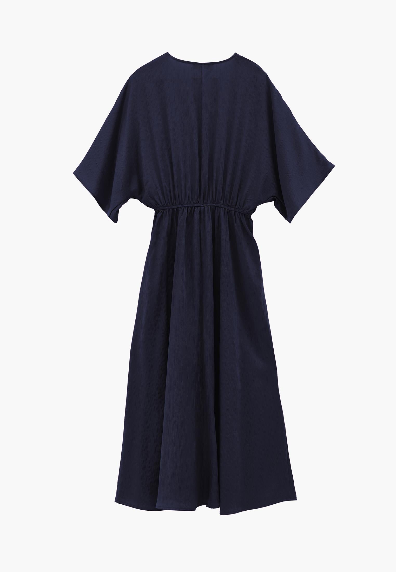 V-Neck Batwing Sleeve Long Dress - MIDNIGHT