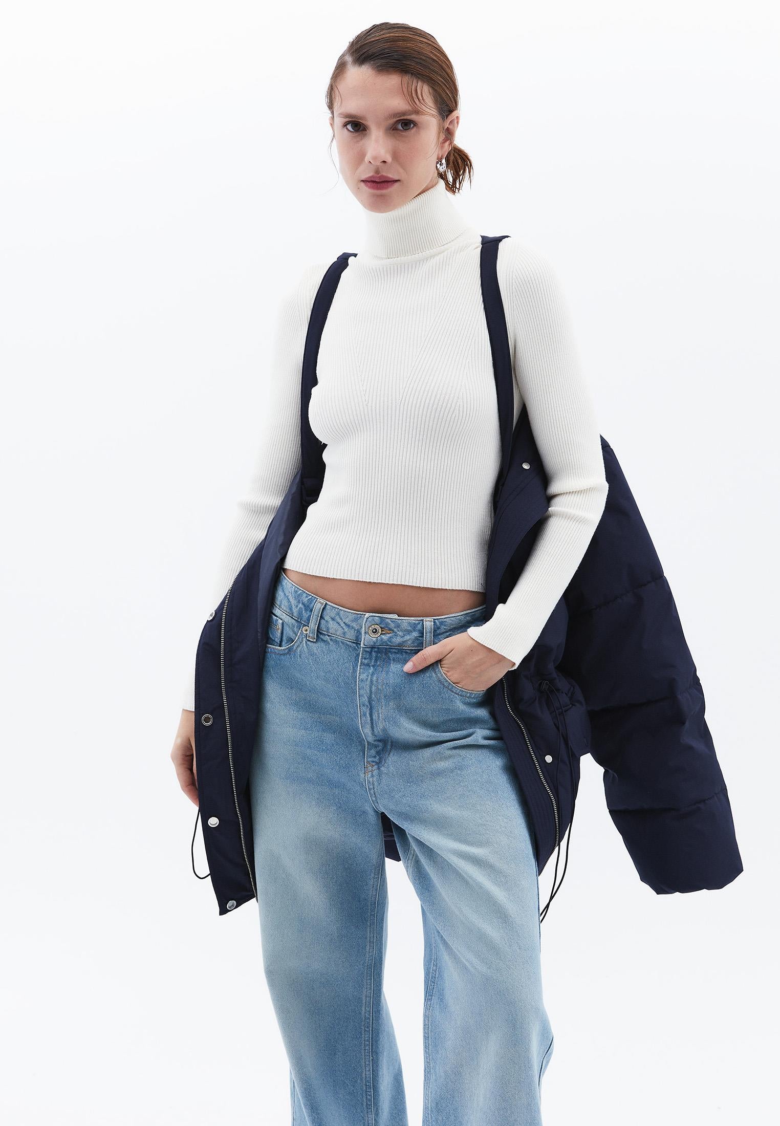 Midi Length Hooded Coat - MIDNIGHT