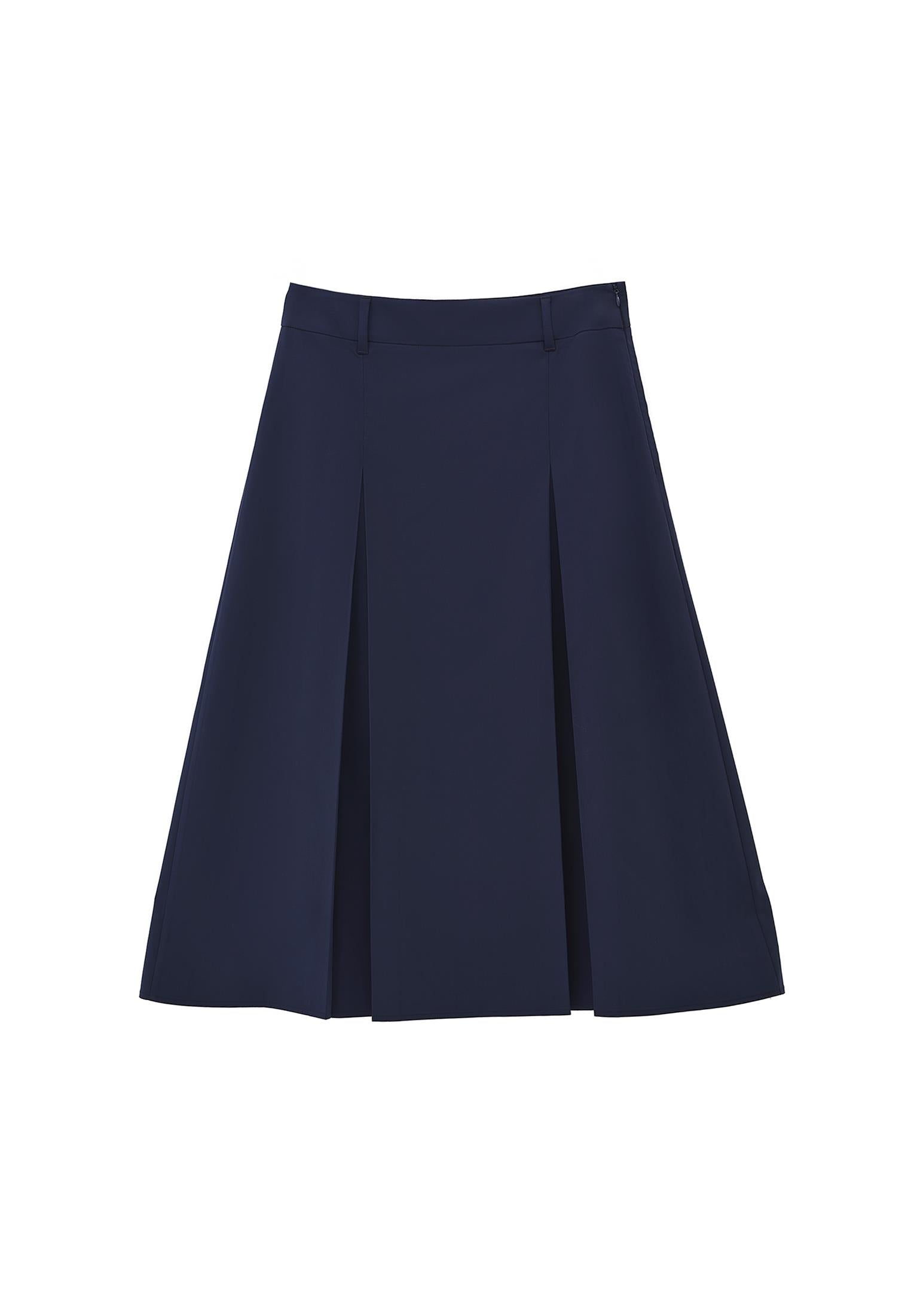 Long Pleated Skirt With Belt Detail - MIDNIGHT