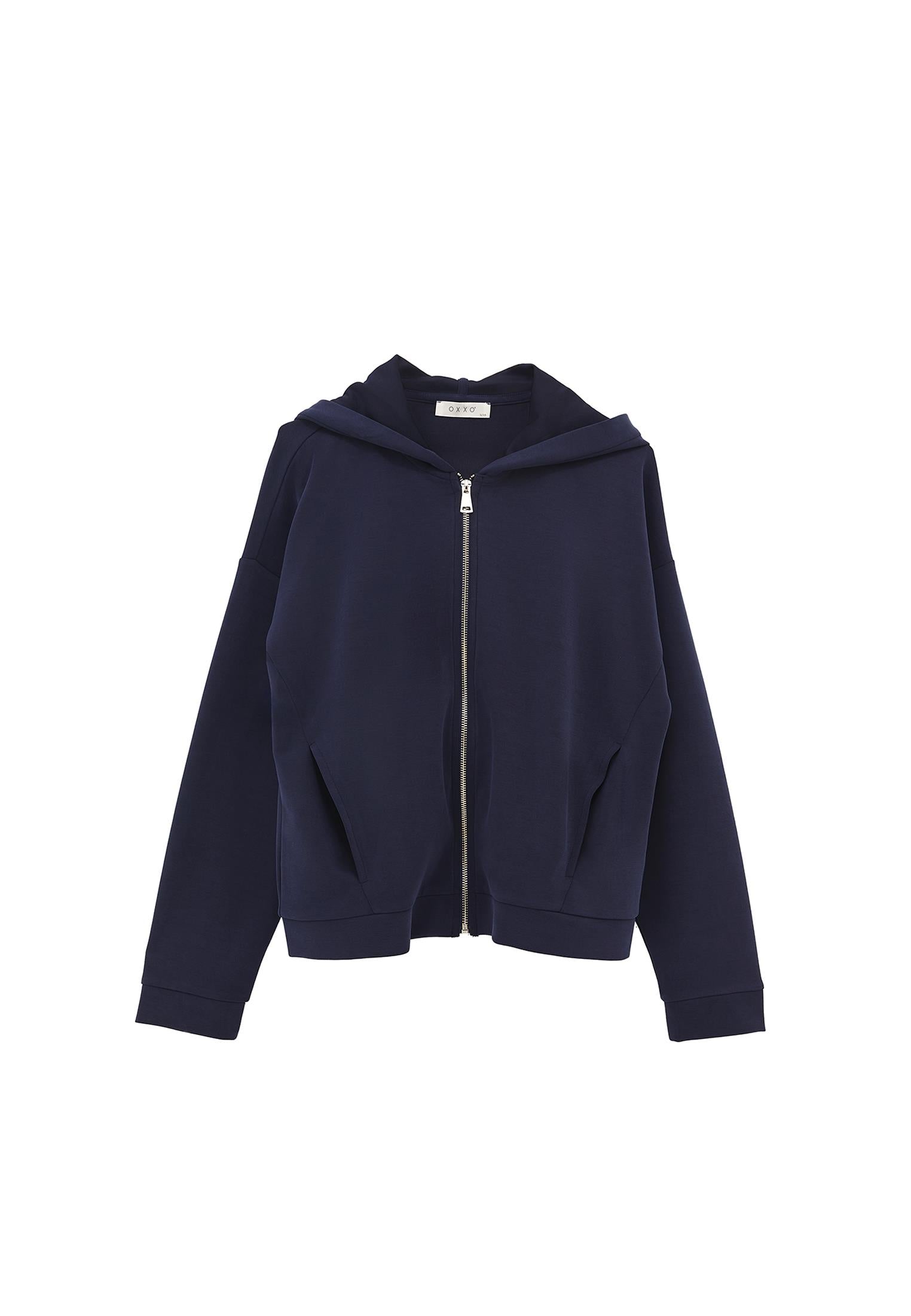 Hoodie With Pockets And Zipper Detail Sweatshirt - MIDNIGHT