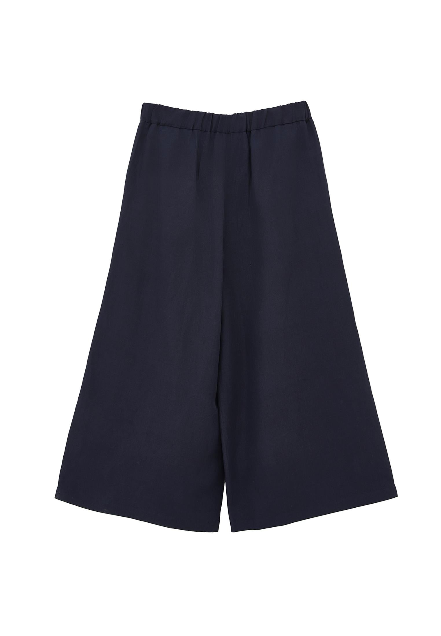 Pleated Ultra High Waist Cropped Culotte Trousers - MIDNIGHT