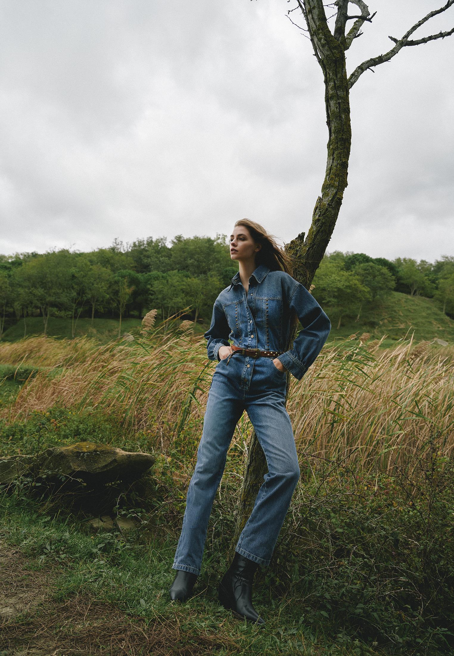 Denim Oversize Long Jumpsuit - MID BLUE DENIM