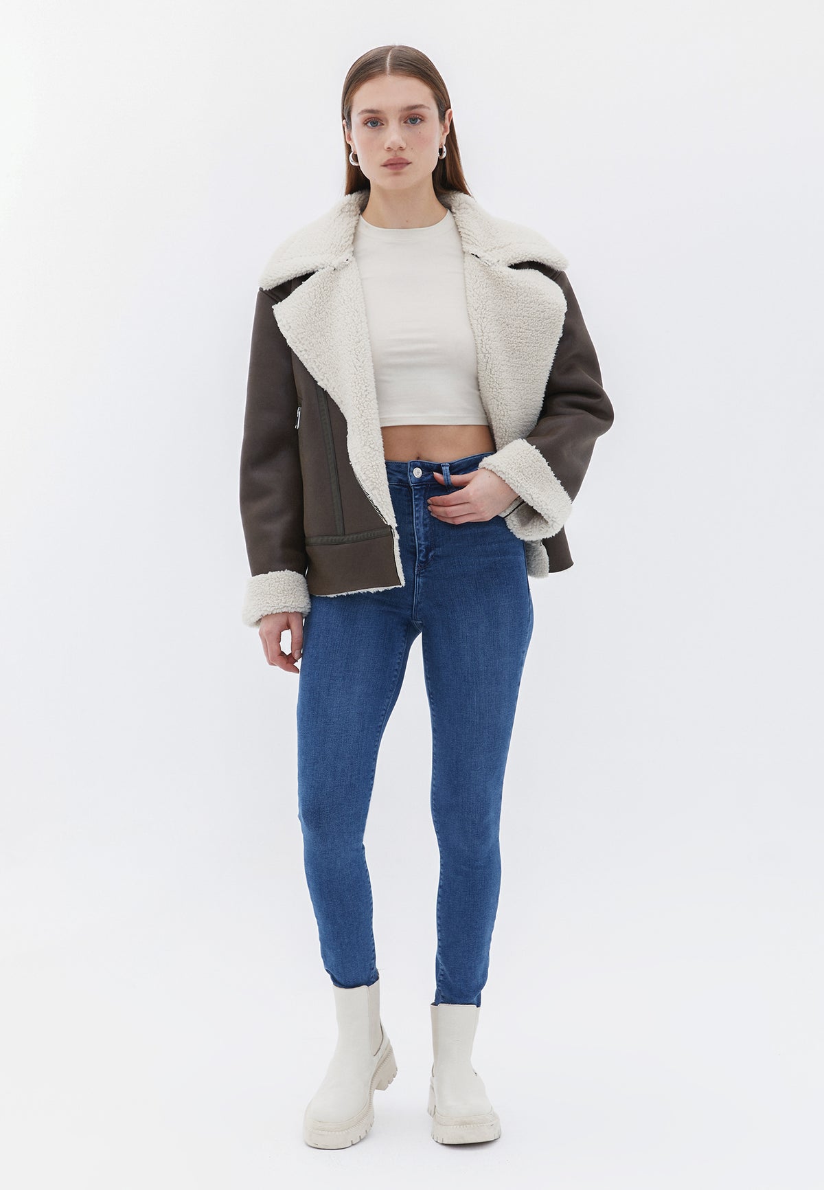 High Waist Skinny Leg Denim Pants - MID BLUE DENIM