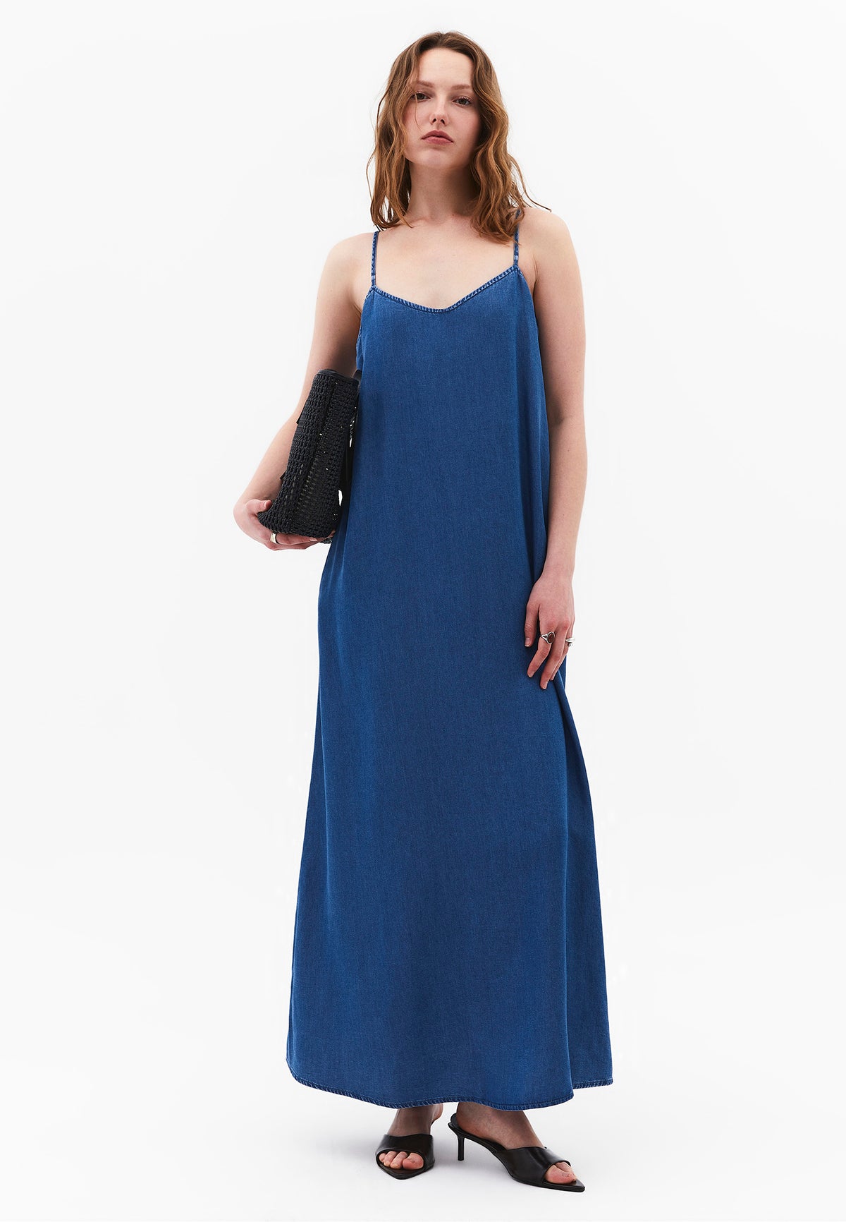 Midi Strappy A-Line Dress - MID BLUE DENIM