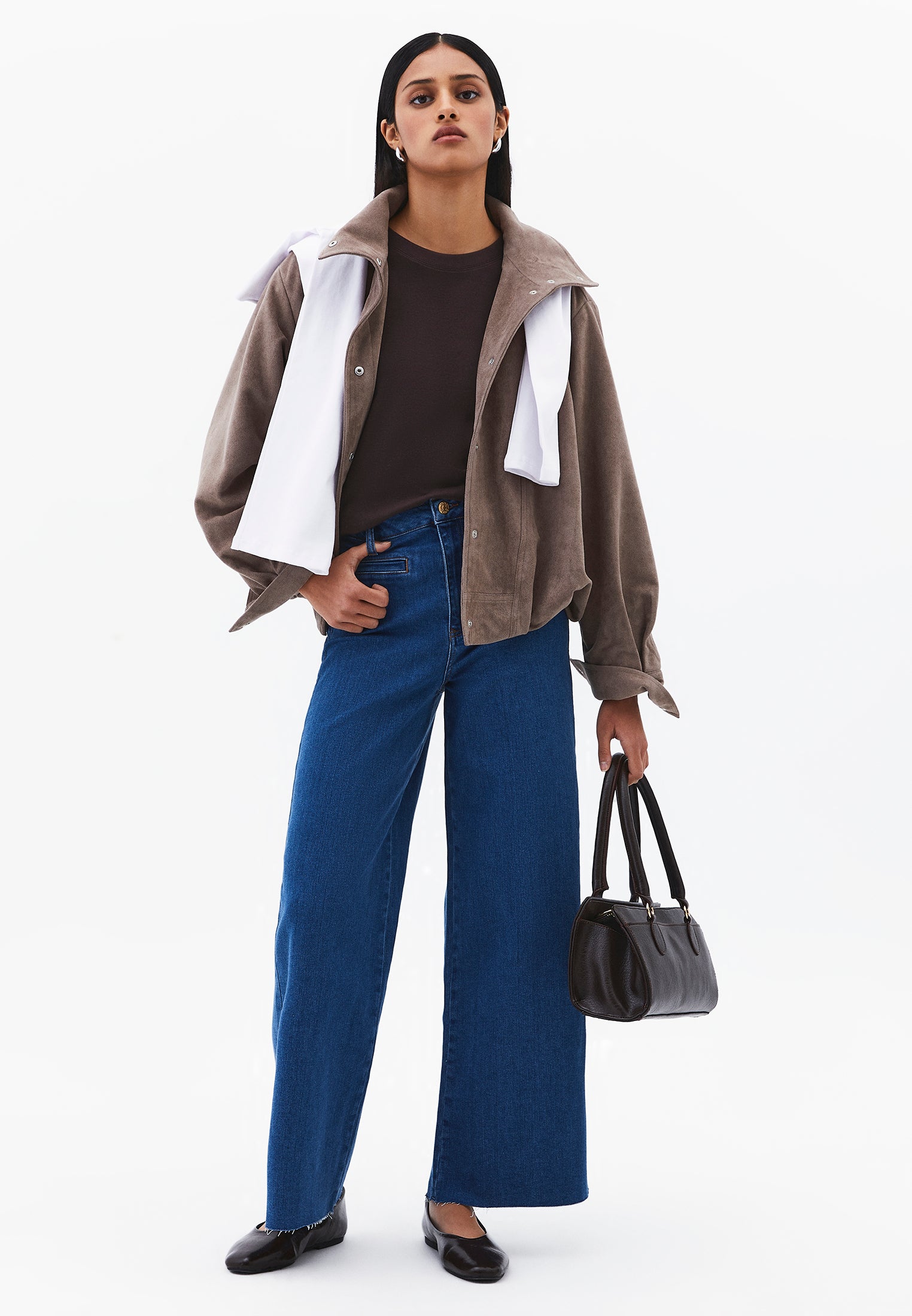 Ultra High Waist Wide Leg Cropped Pants - MID BLUE DENIM