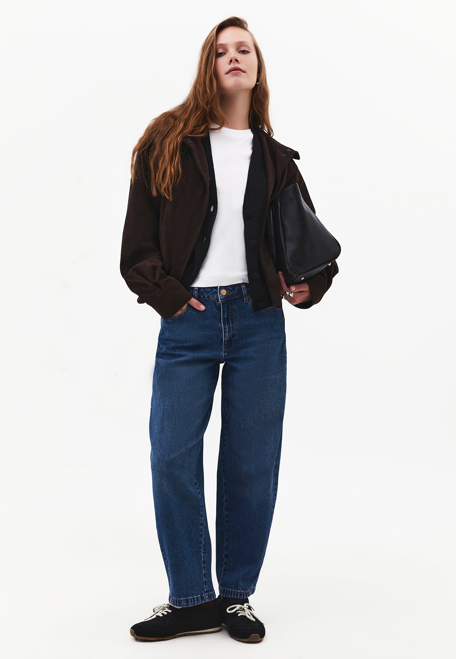 Barrel Leg Denim Pants - MID BLUE DENIM