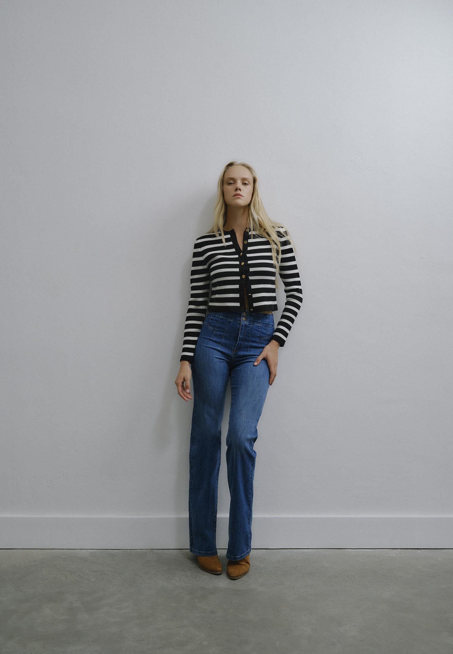 Ultra High Waist Straight Leg Denim Pants - MID BLUE DENIM