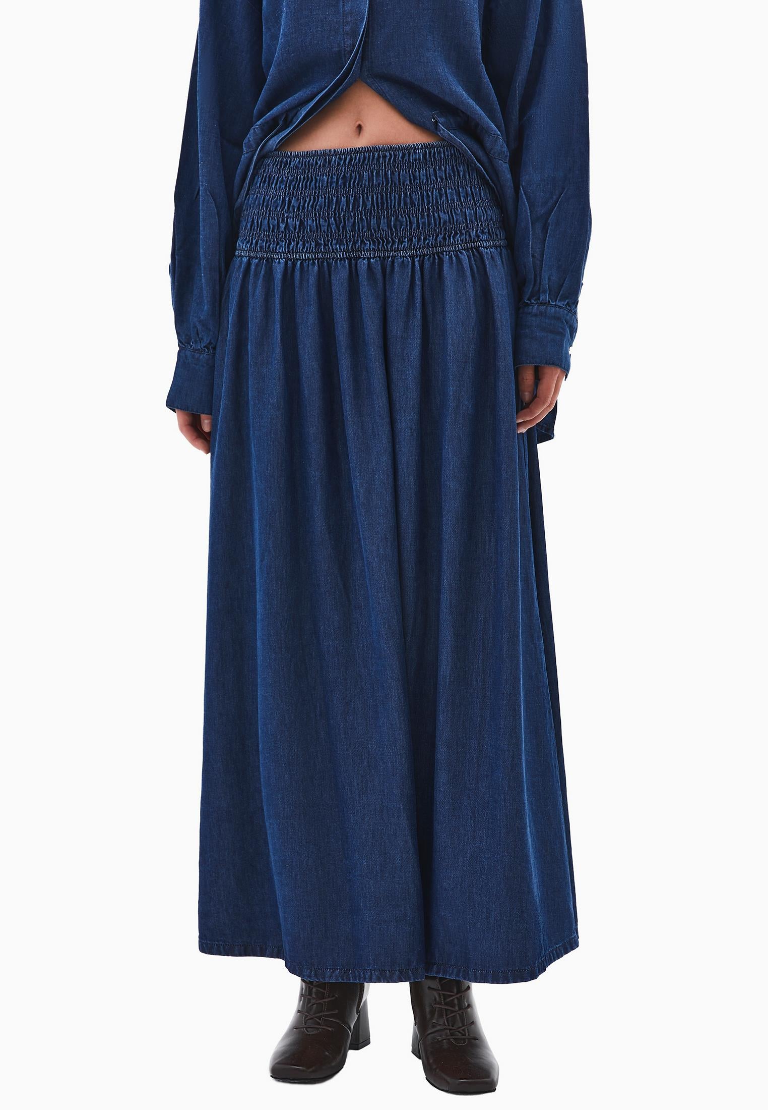 Long Denim Skirt With Gipe Details A-Line Form - MID BLUE DENIM