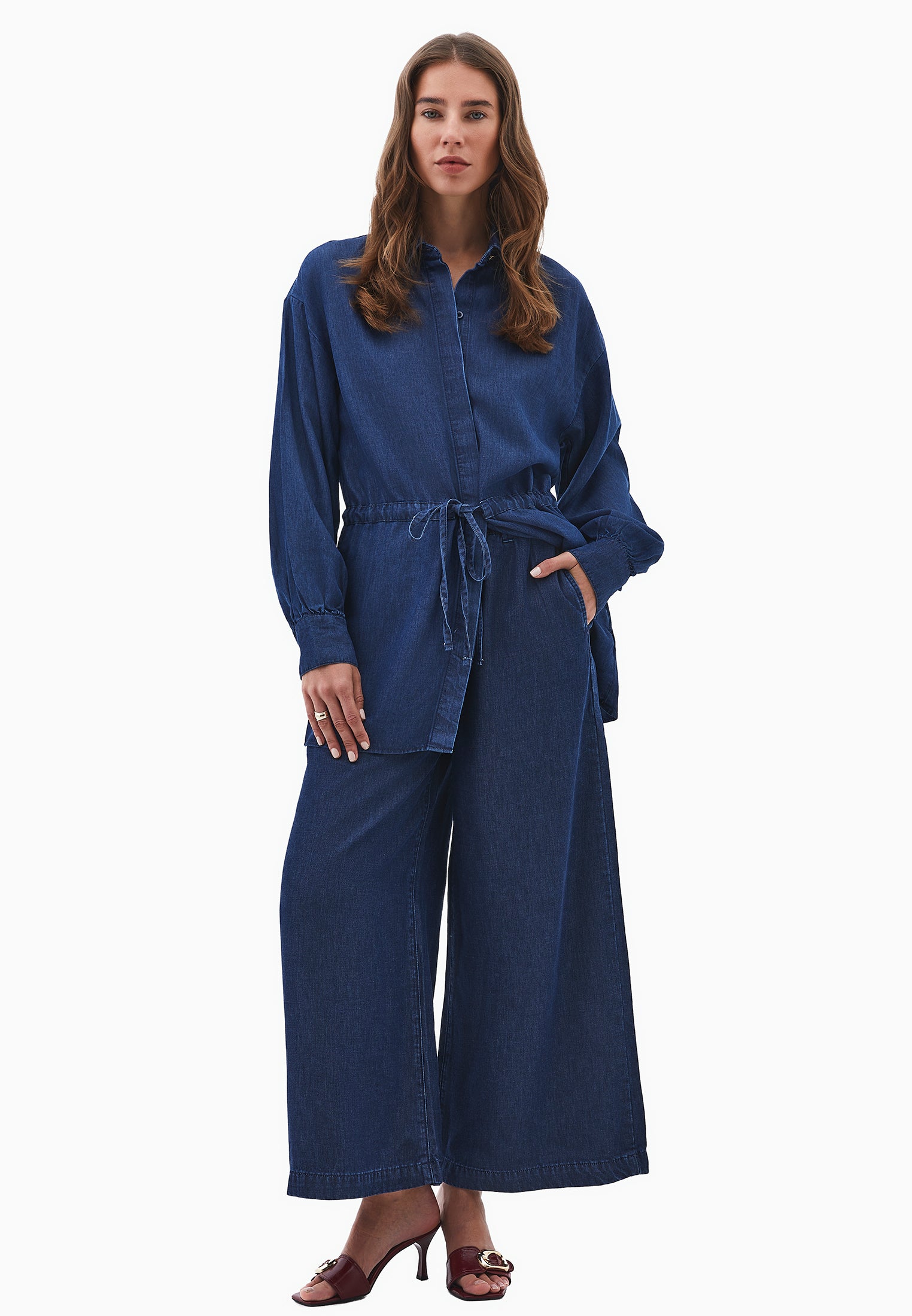 Long Tunic Shirt - MID BLUE DENIM