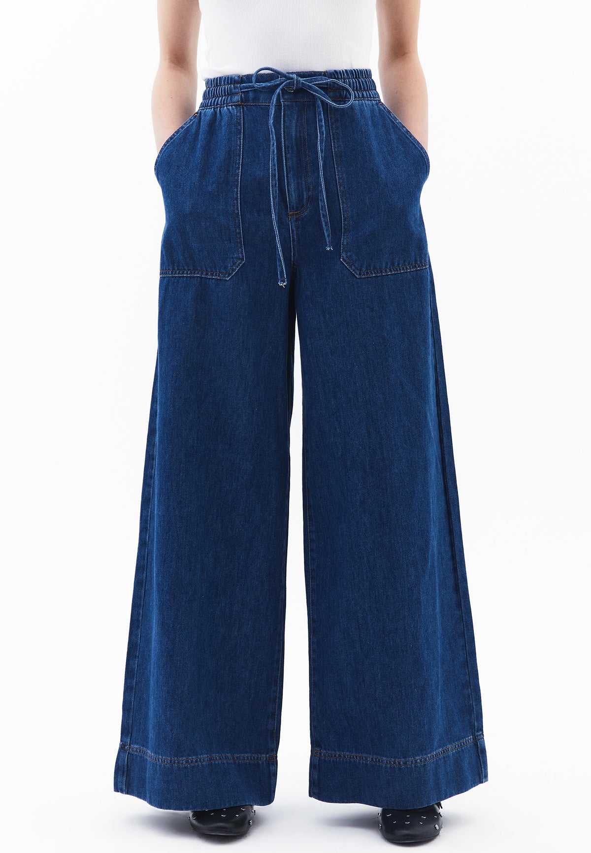Wide Leg Pants - MID BLUE DENIM