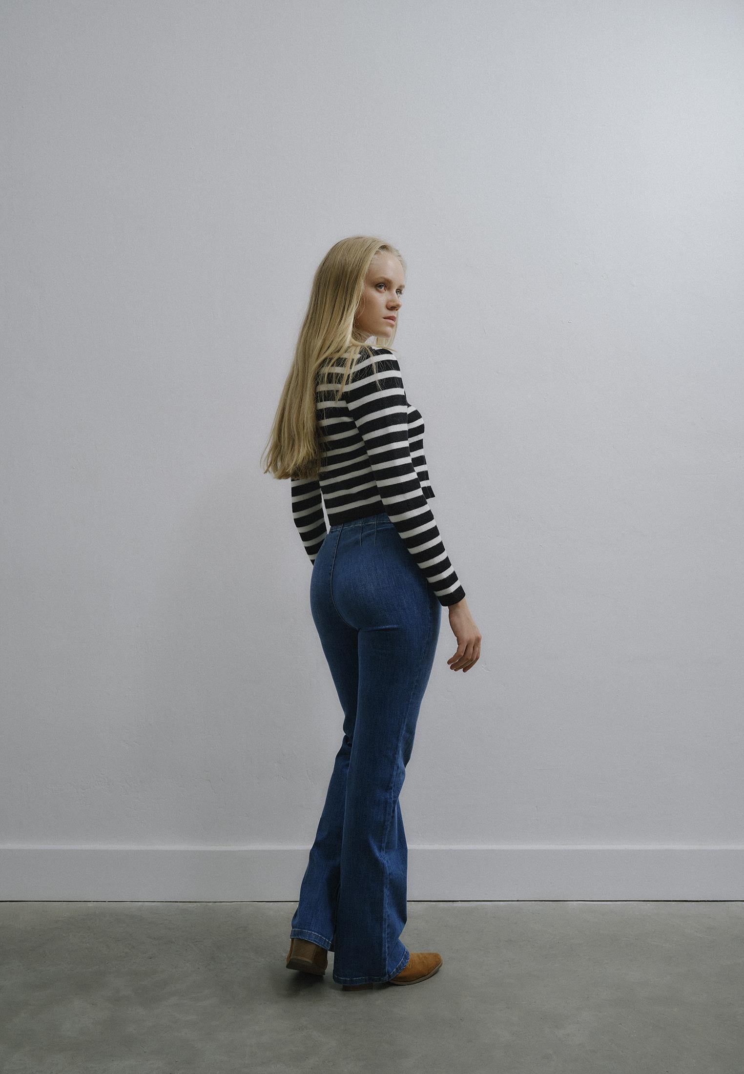 Ultra High Waist Straight Leg Denim Pants - MID BLUE DENIM