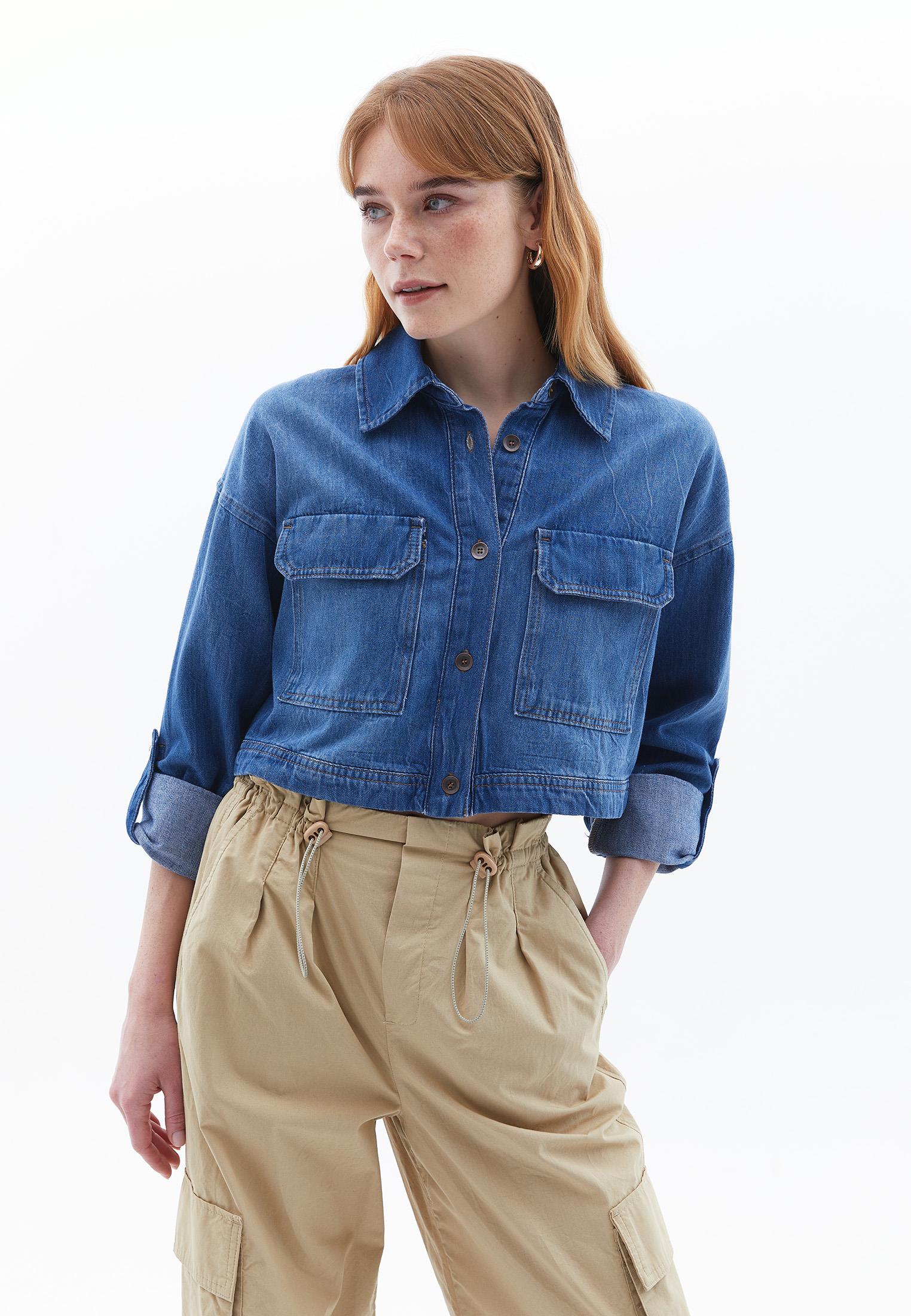 Cotton Shirt With Pockets - MID BLUE DENIM