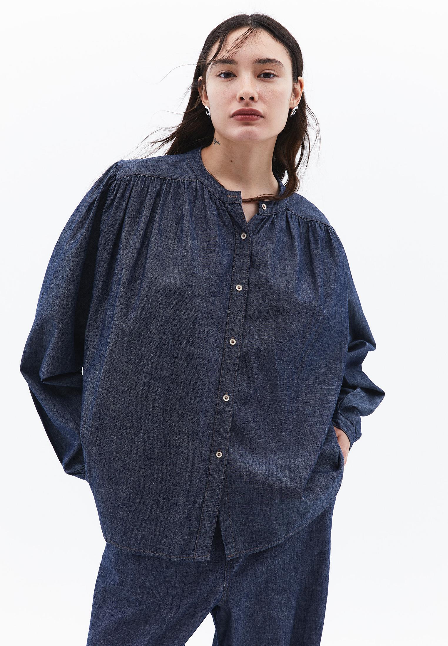 Oversized Buttoned Denim Shirt - MID BLUE DENIM