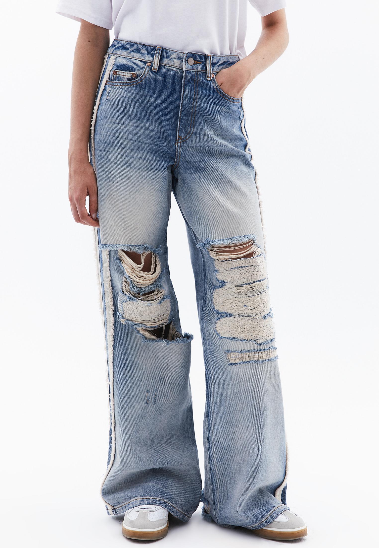 Five Pocket Wide Leg Pants - MID BLUE DENIM