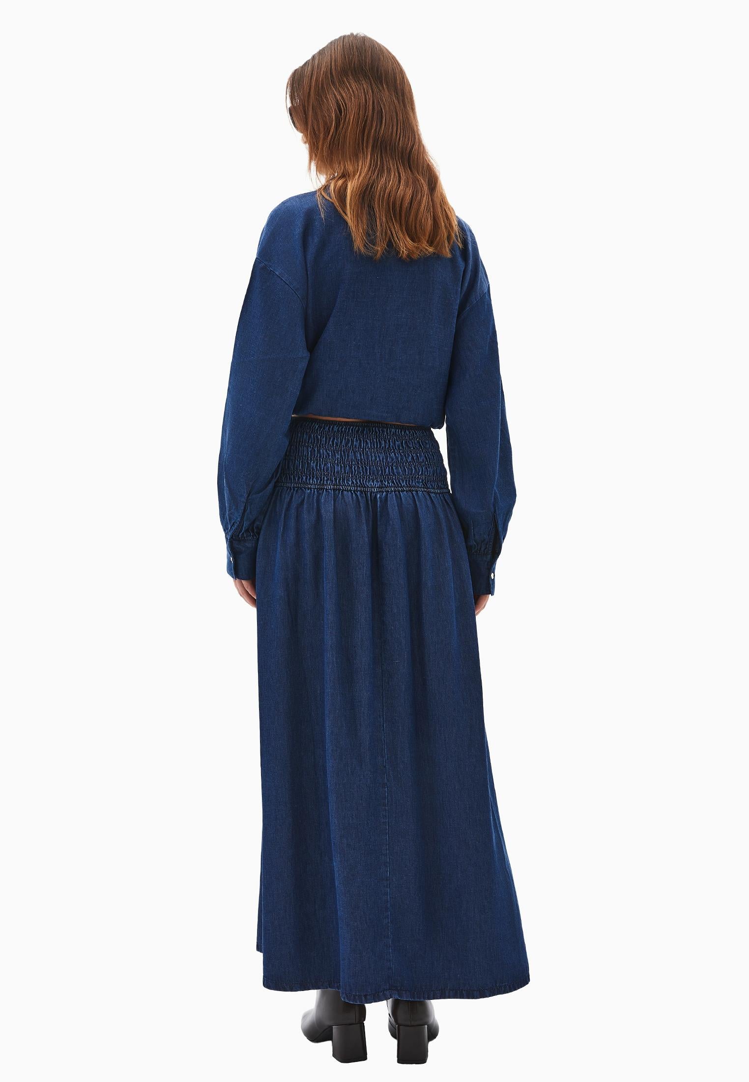 Long Denim Skirt With Gipe Details A-Line Form - MID BLUE DENIM