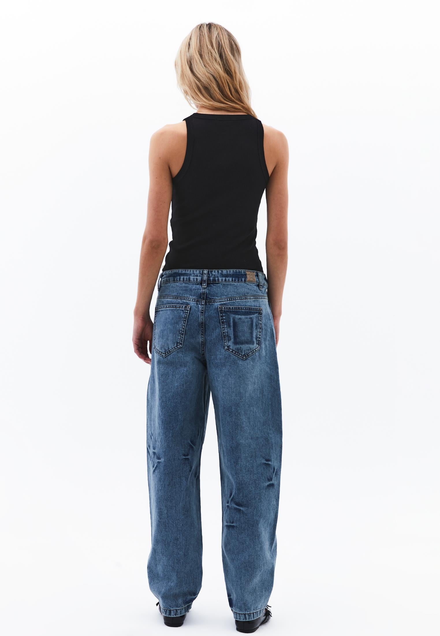 Barrel Leg Jeans - MID BLUE DENIM