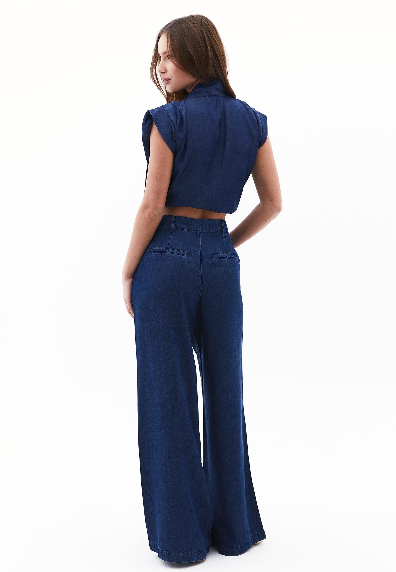 Lyocell Fabric Trousers - MID BLUE DENIM