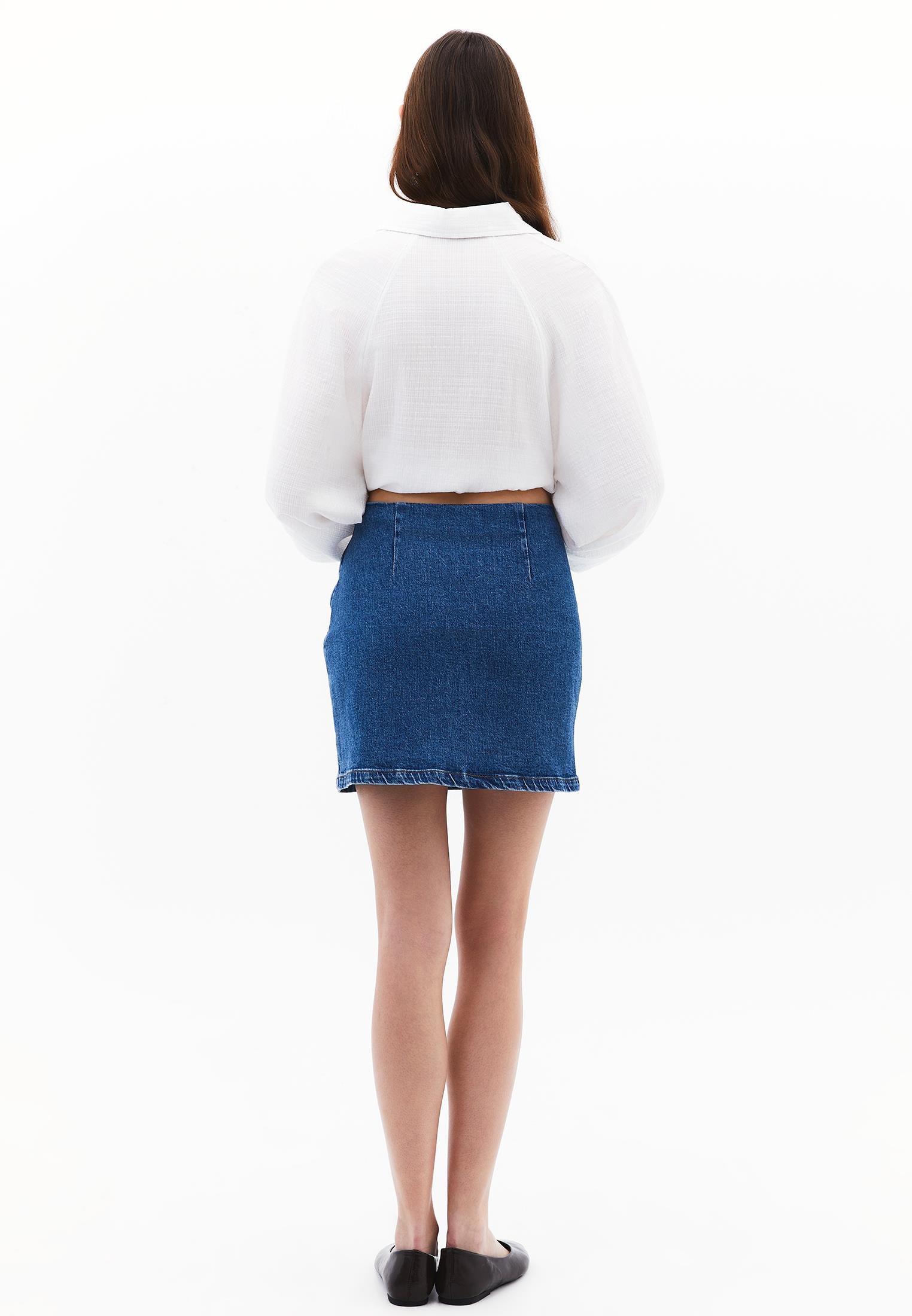 Short Skirt With Slit - MID BLUE DENIM