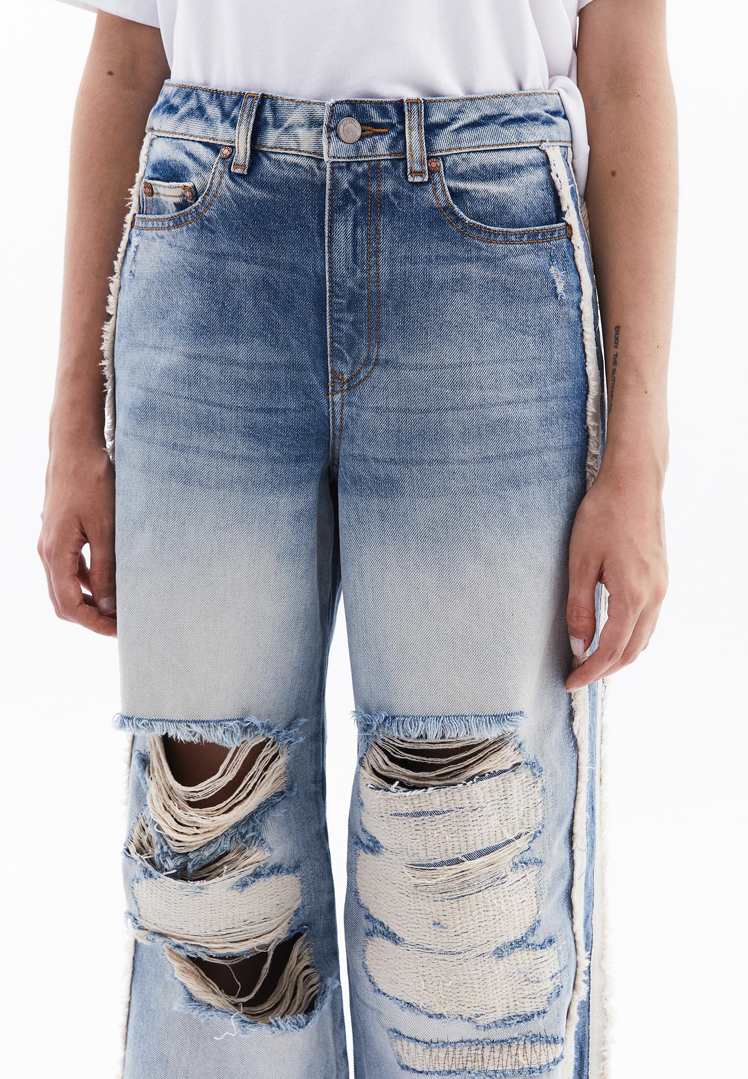 Five Pocket Wide Leg Pants - MID BLUE DENIM