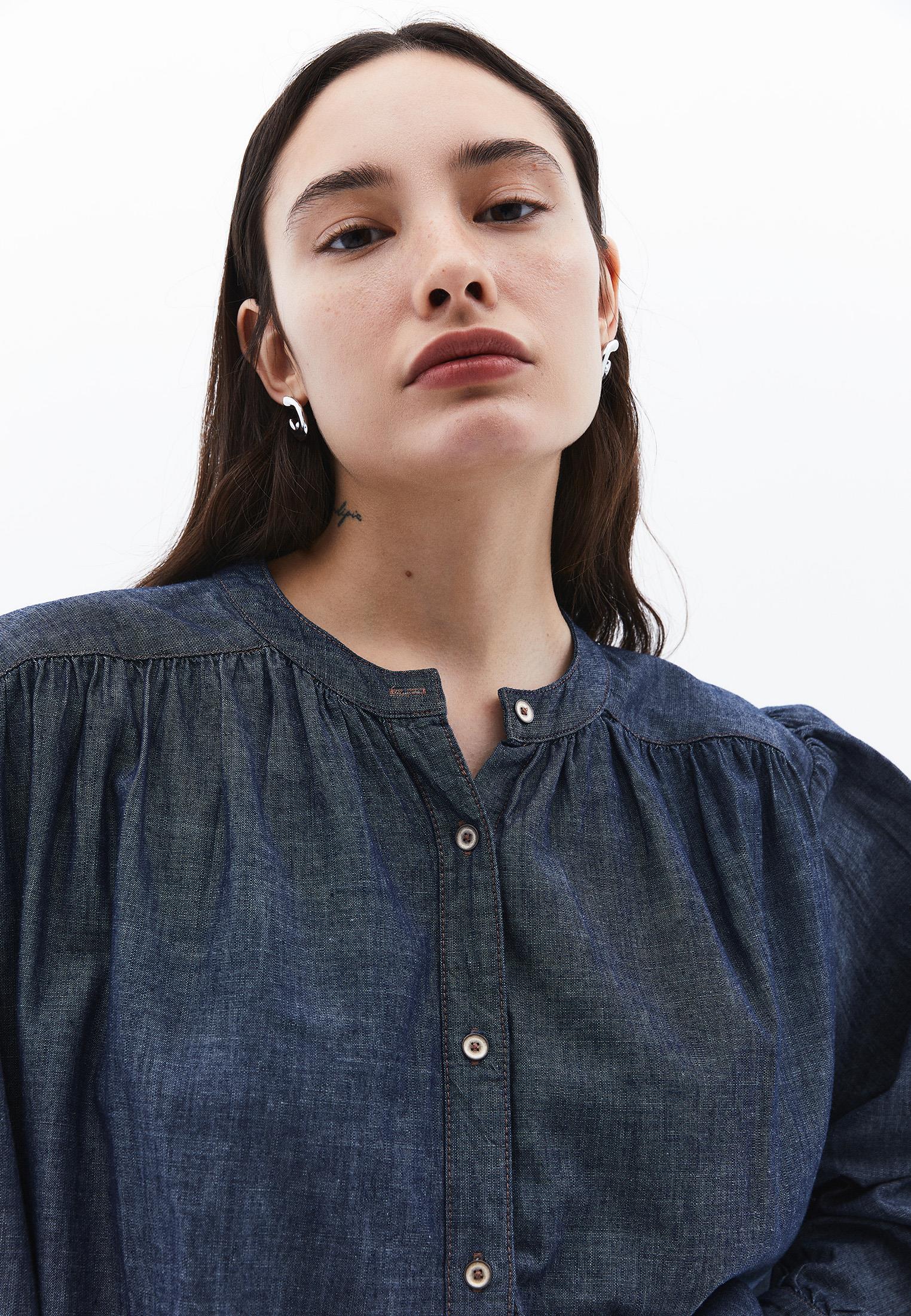 Oversized Buttoned Denim Shirt - MID BLUE DENIM