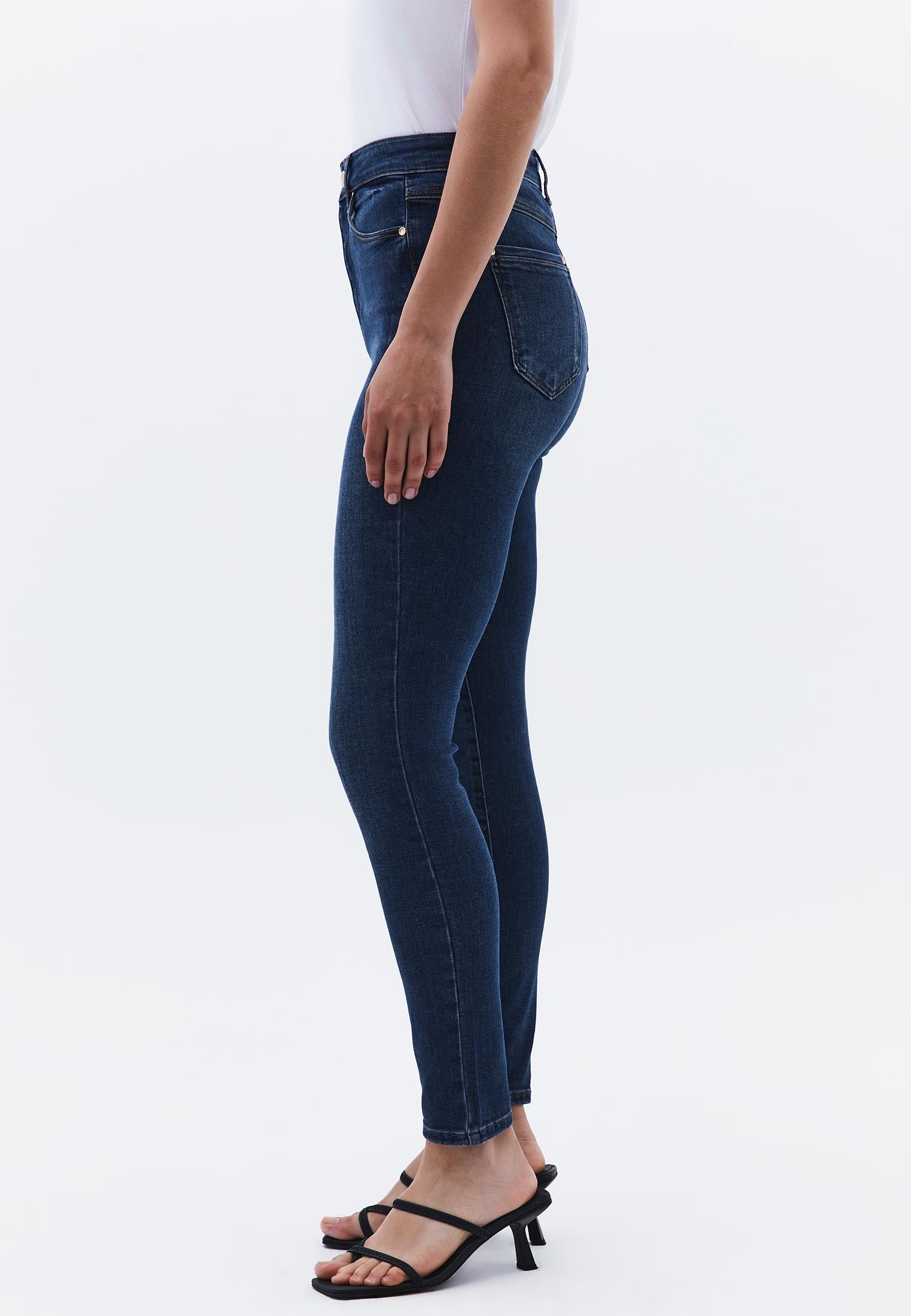 Ultra High Waist Skinny Denim Pants - MID BLUE DENIM