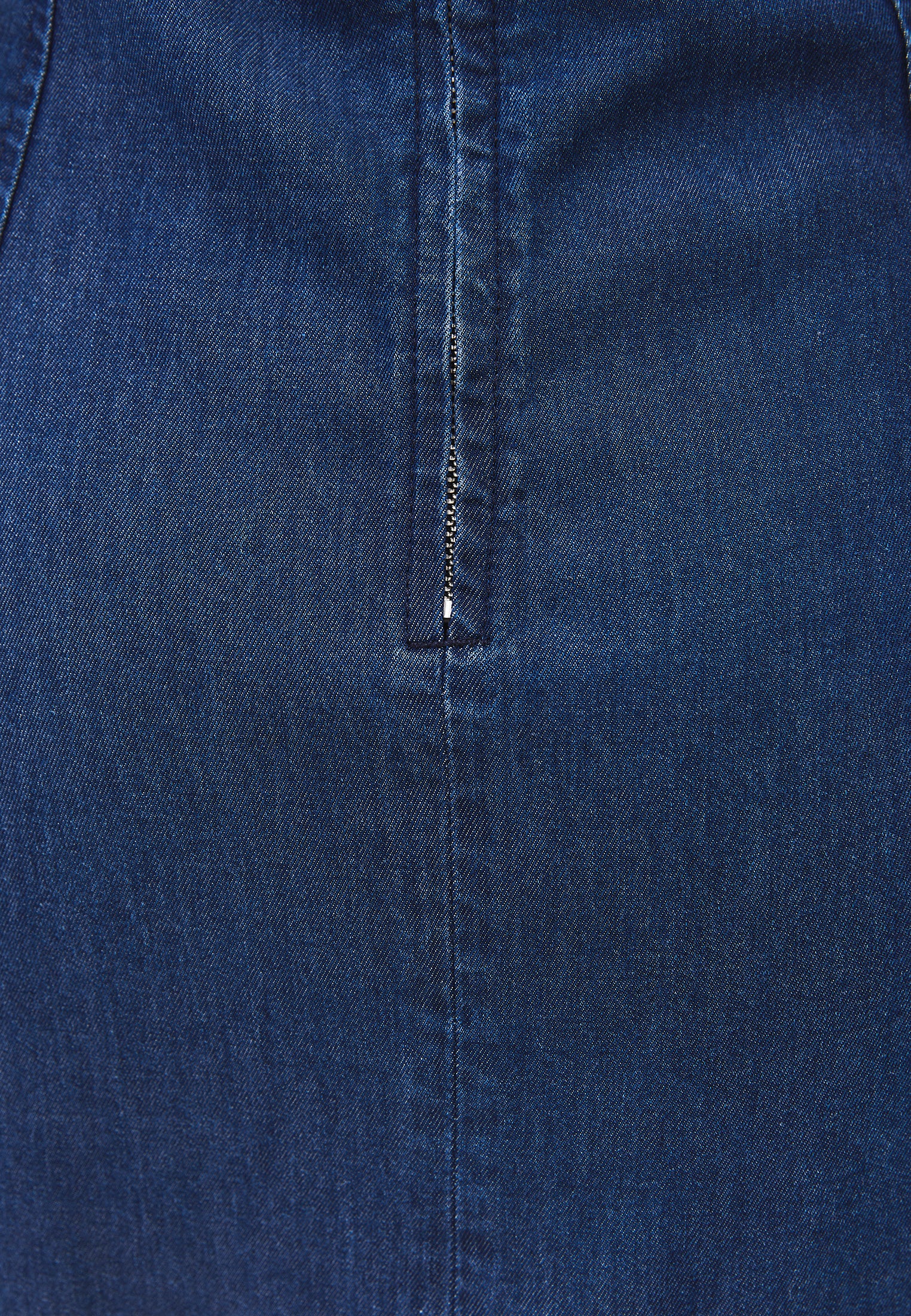 Square Neck Zipper Detail Dress - MID BLUE DENIM