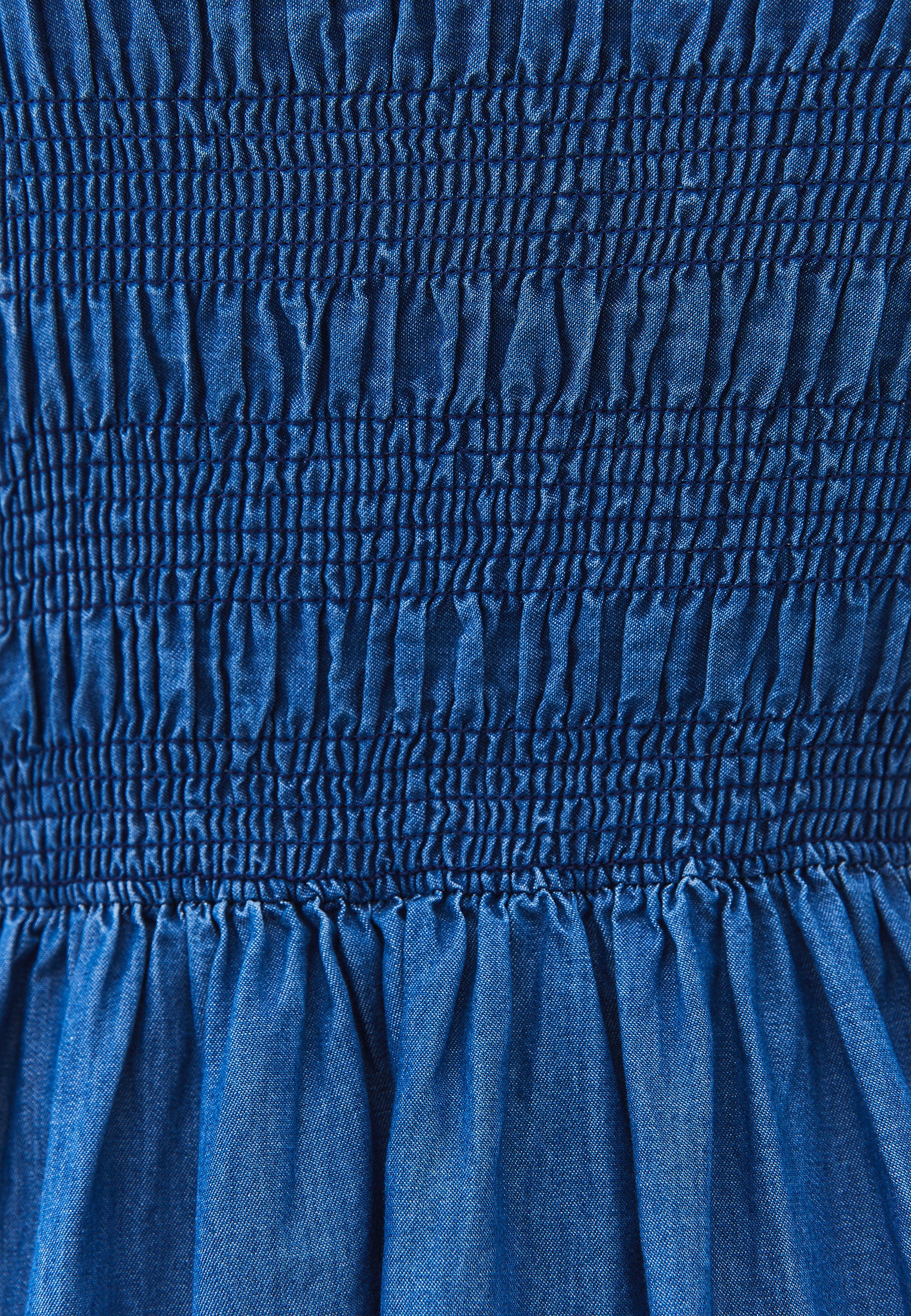 Square Neck Long Smocked Dress - MID BLUE DENIM