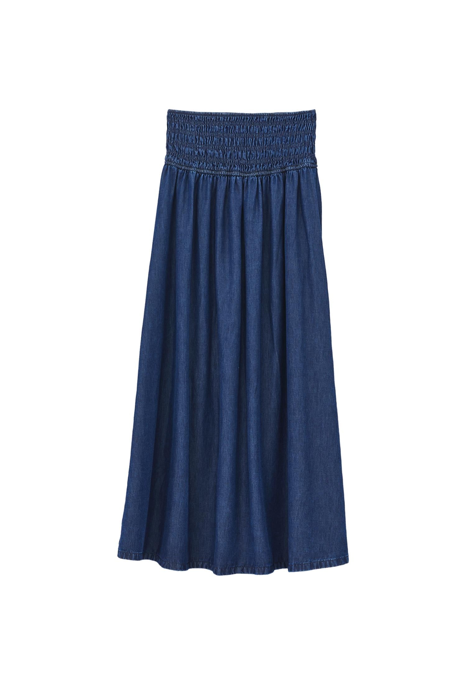 Long Denim Skirt With Gipe Details A-Line Form - MID BLUE DENIM