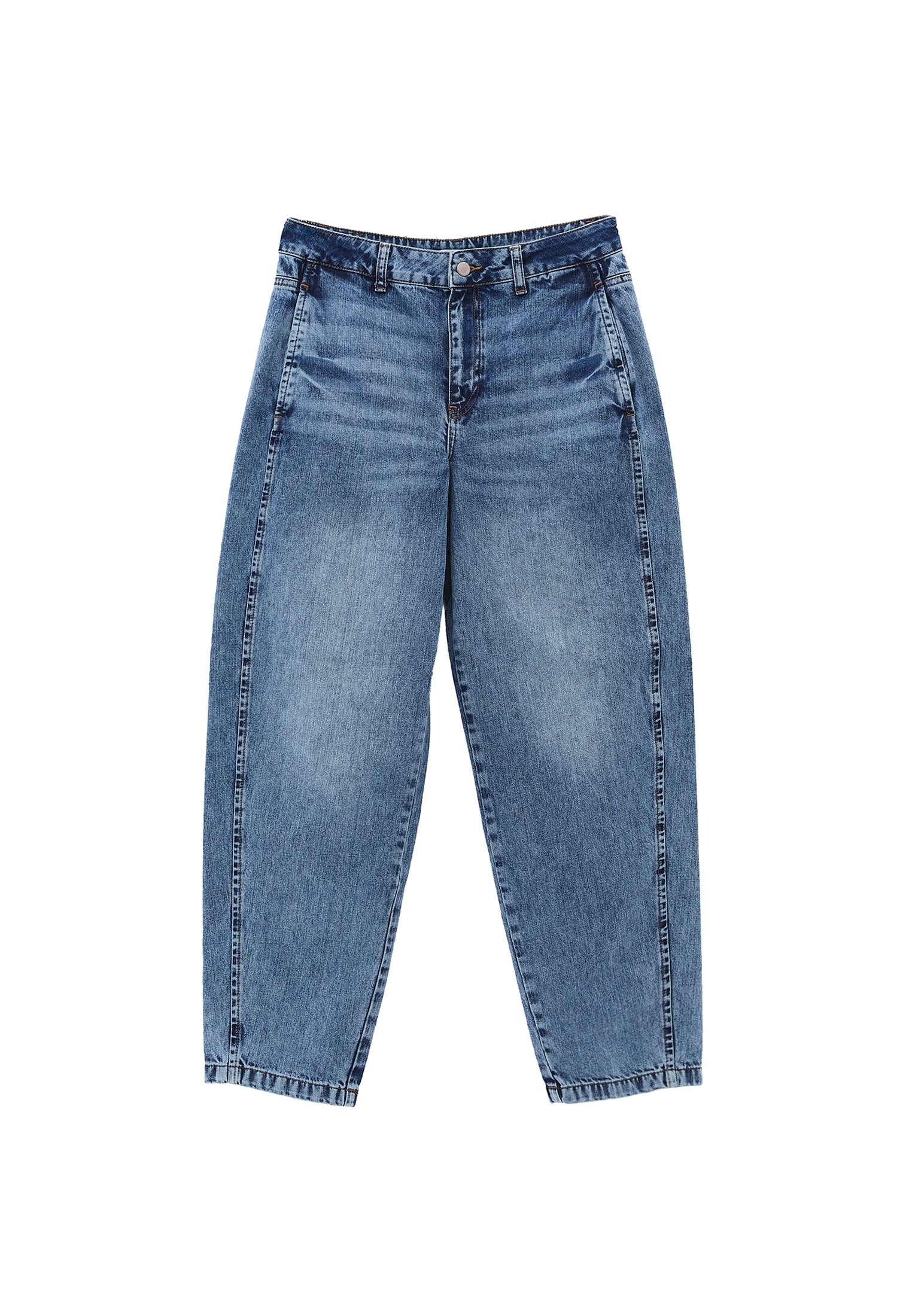Barrel Leg Jeans - MID BLUE DENIM