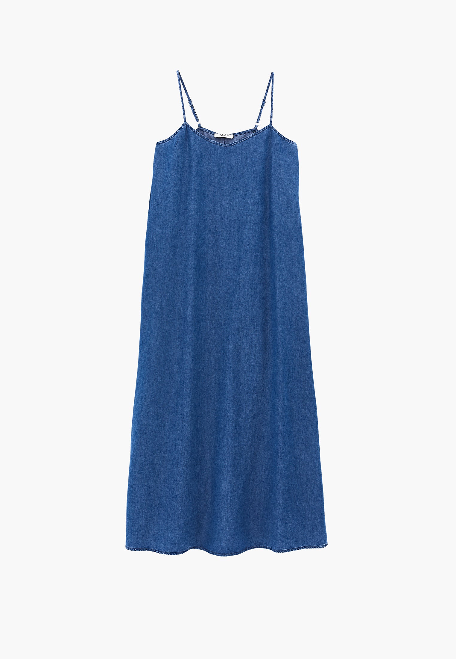 Midi Strappy A-Line Dress - MID BLUE DENIM