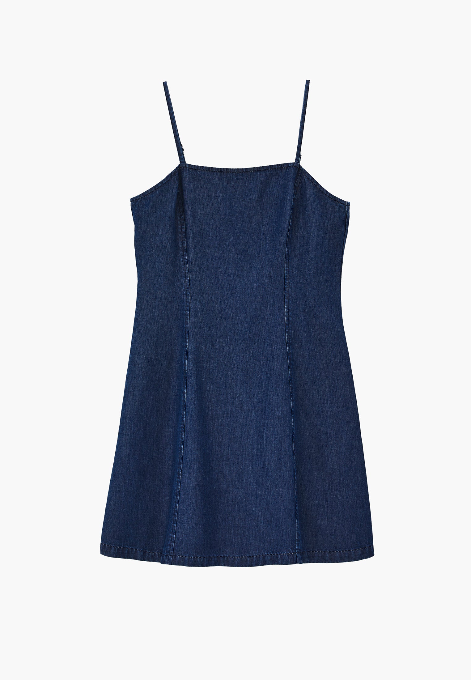 Square Neck Zipper Detail Dress - MID BLUE DENIM
