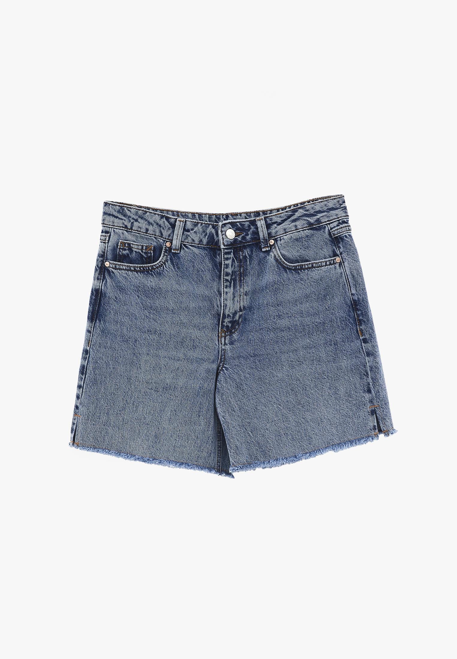 Short Shorts With Slit Detail - MID BLUE DENIM