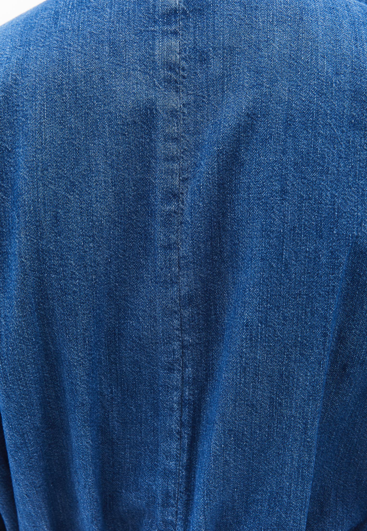 V Neck Short Sleeve Twisted Cropped Blouse - MID BLUE DENIM