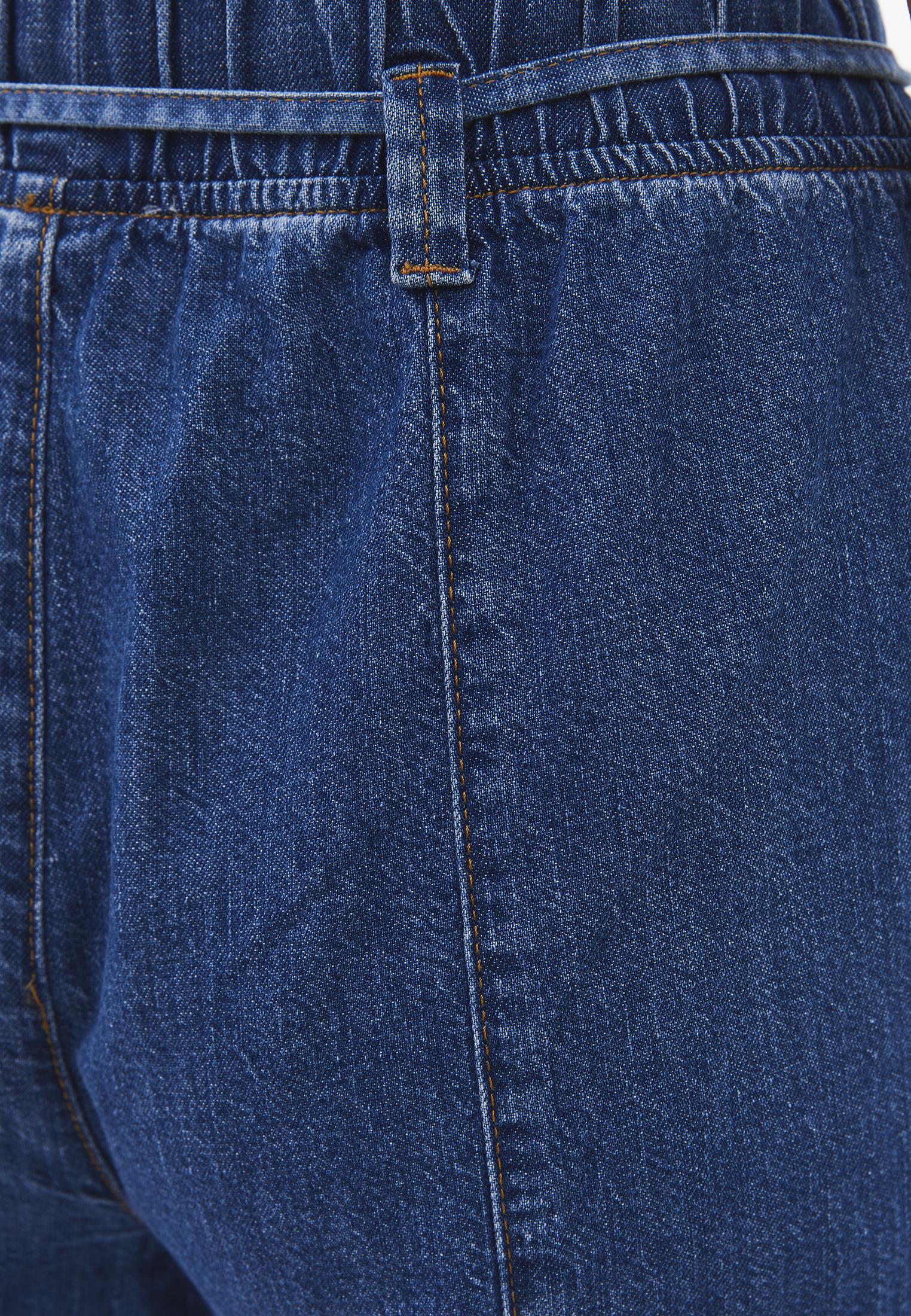 High Waist Cropped Culotte Denim Pants - MID BLUE DENIM