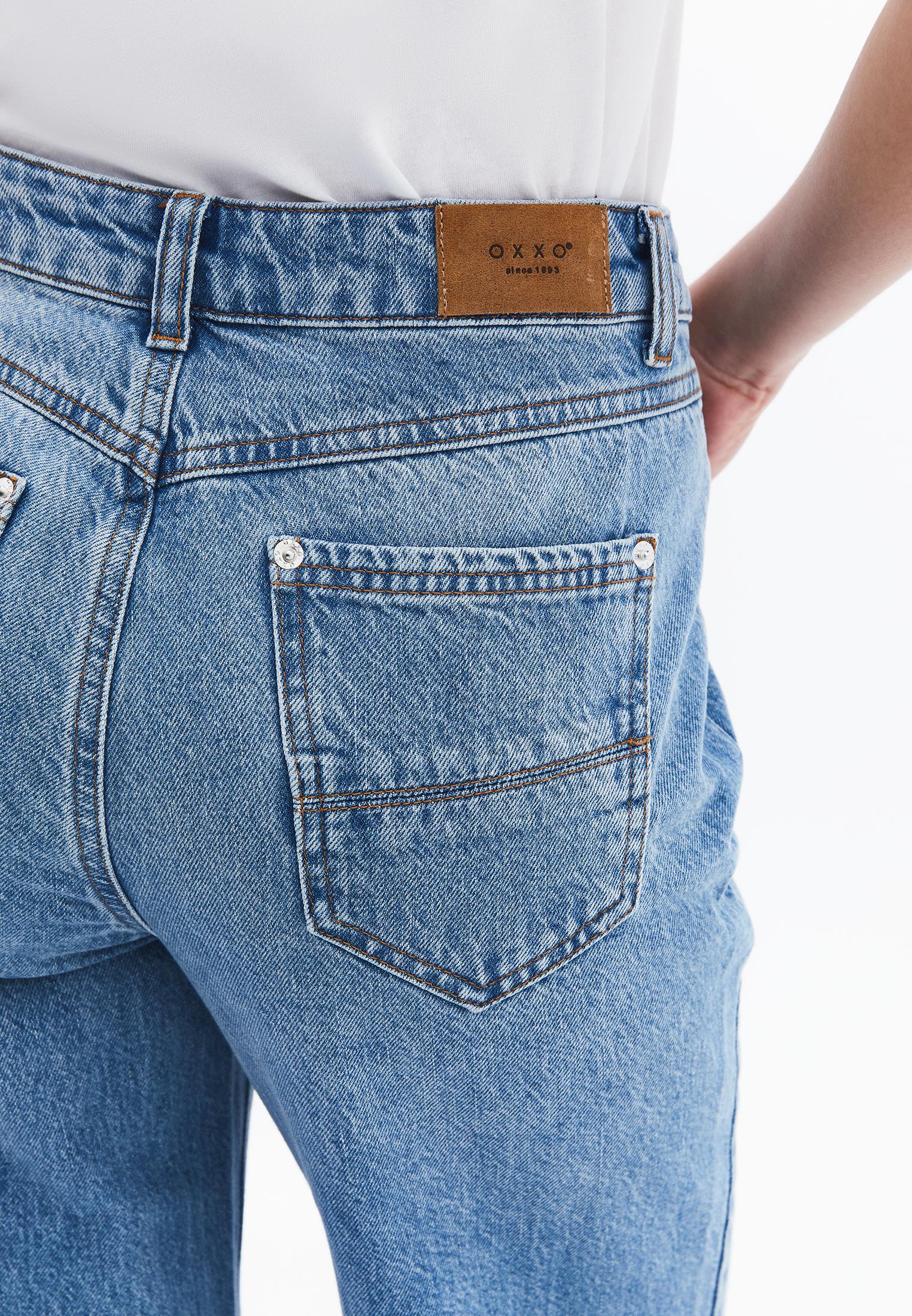 High Waist Wide Leg Denim Pants - MID BLUE DENIM