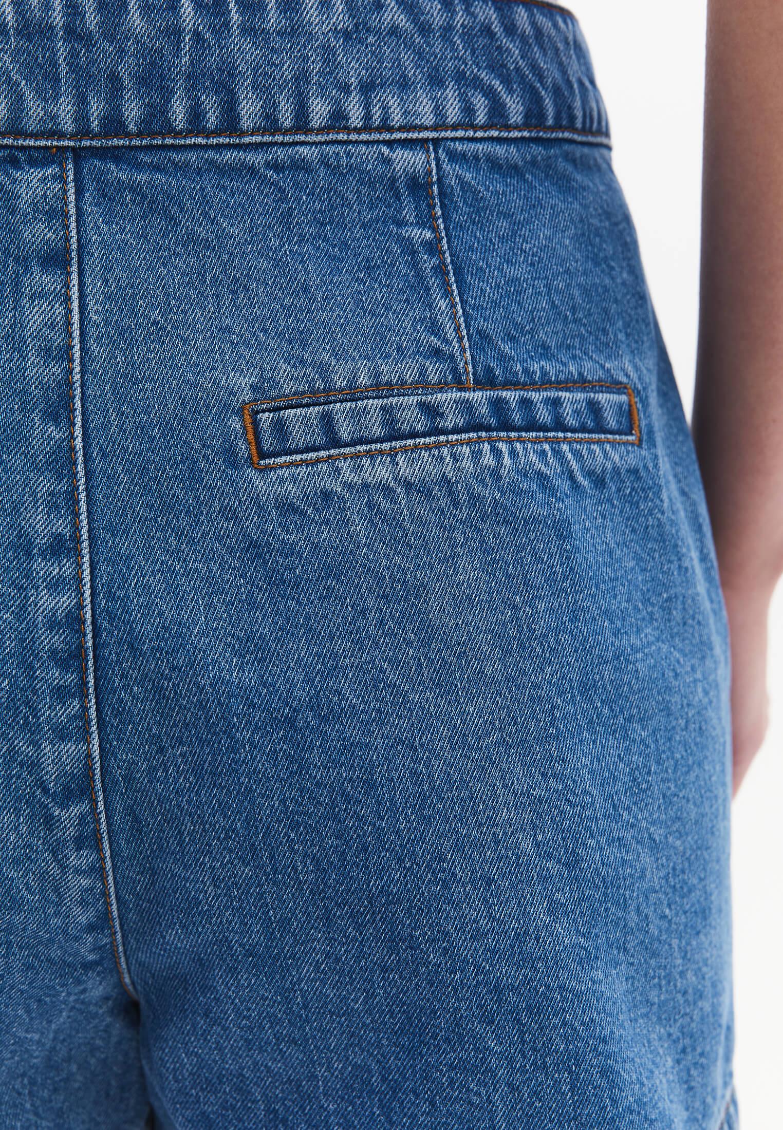 High Waist A-Line Denim Shorts - MID BLUE DENIM
