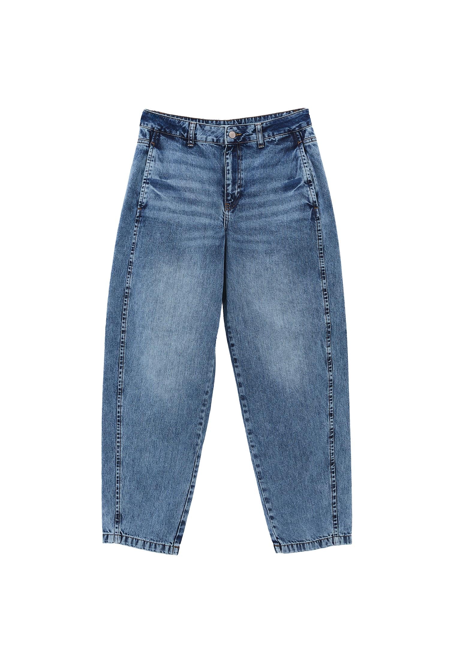 Barrel Leg Jeans - MID BLUE DENIM