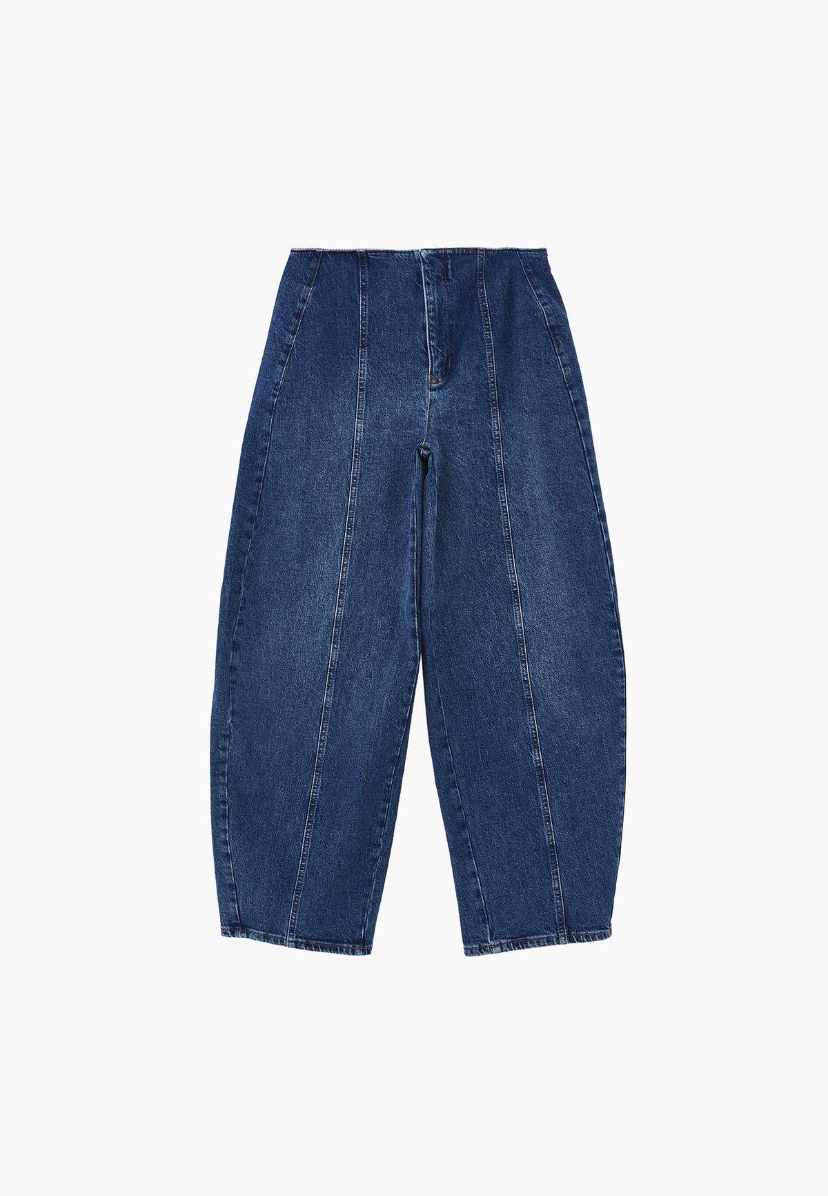 Barrel Leg High Waist Trousers - MID BLUE DENIM