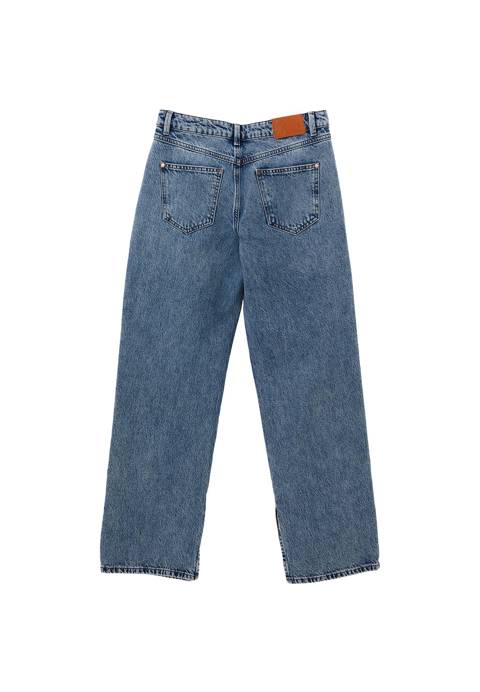 Straight Leg Denim Pants - MID BLUE DENIM