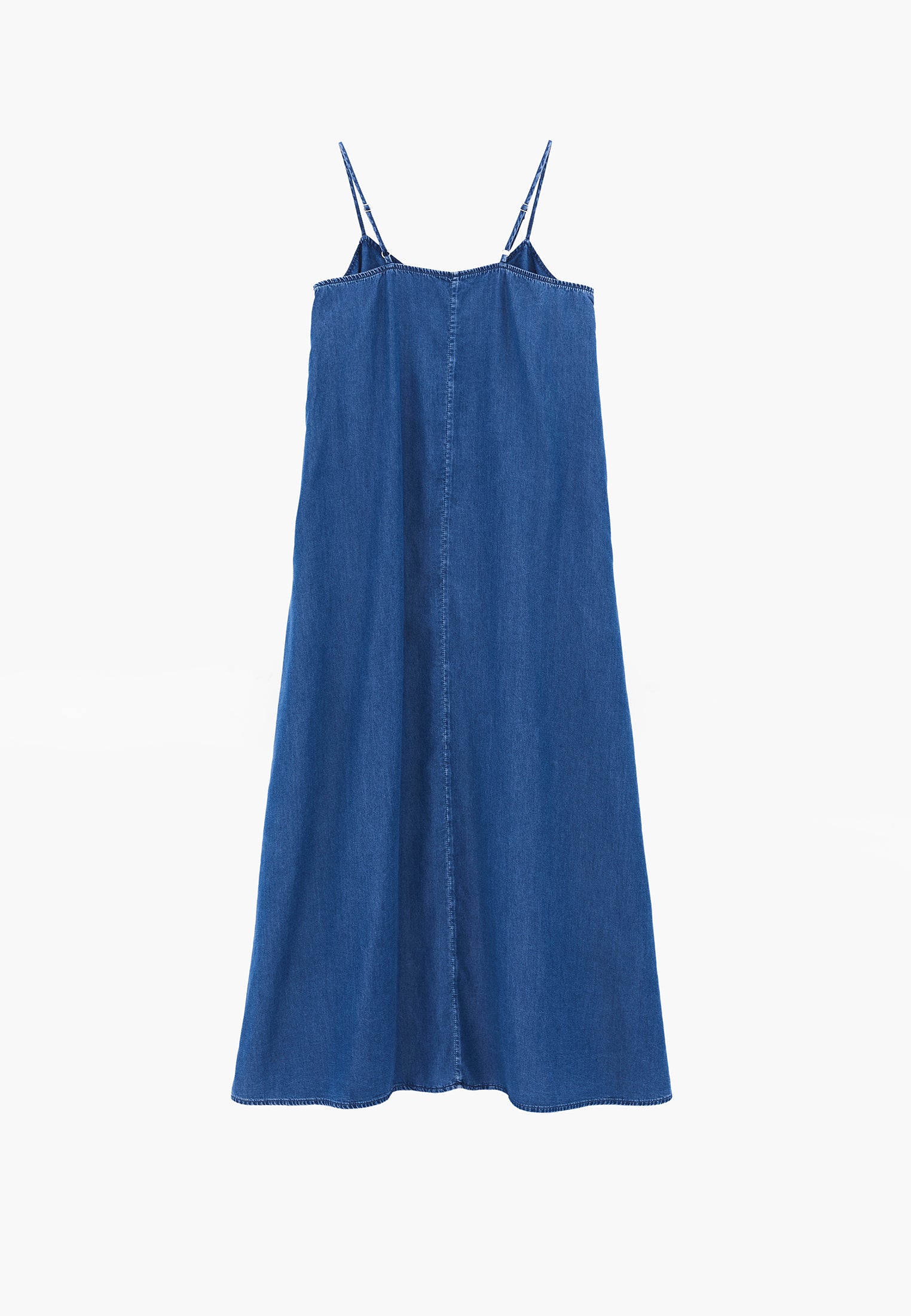 Midi Strappy A-Line Dress - MID BLUE DENIM