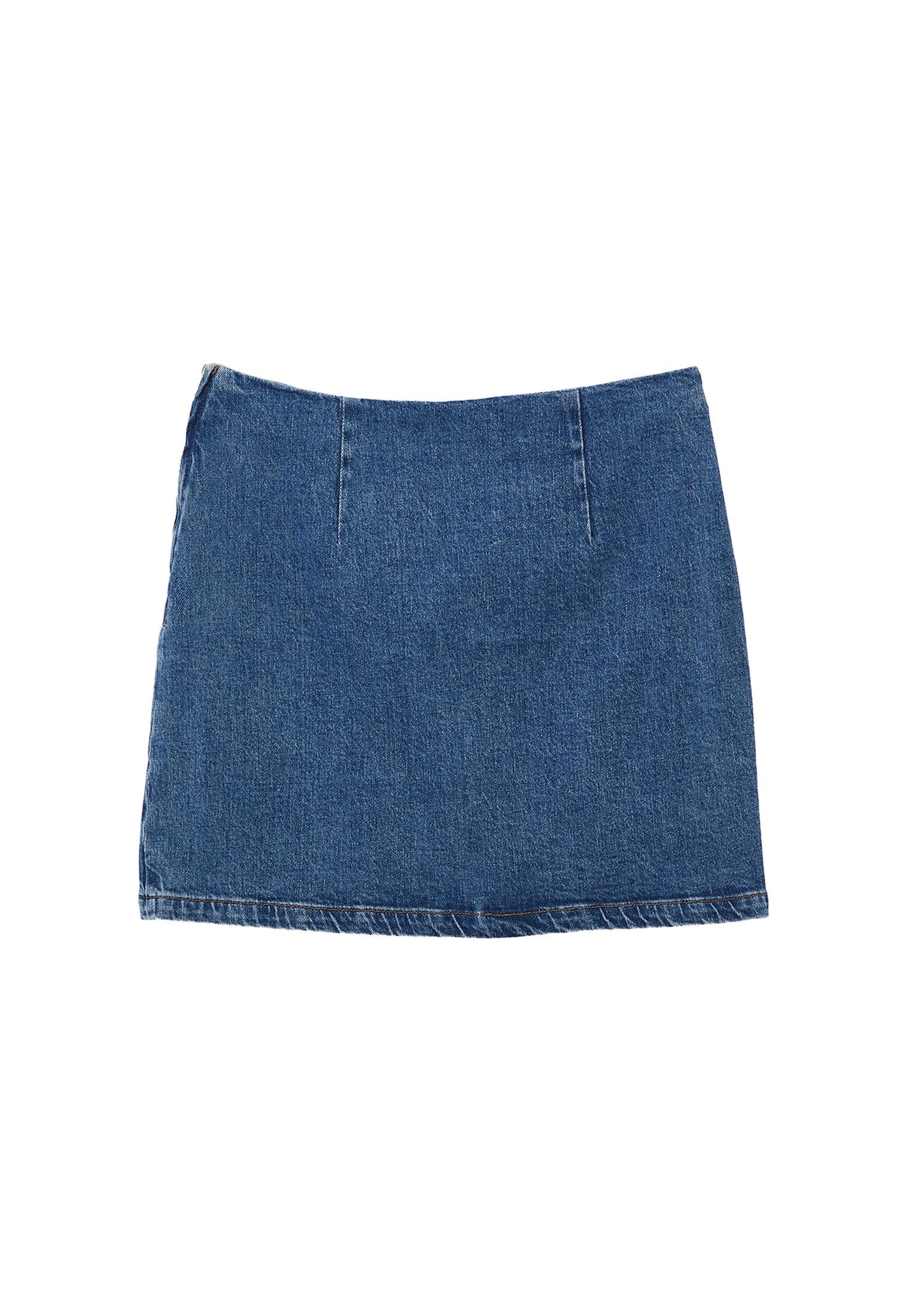 Short Skirt With Slit - MID BLUE DENIM