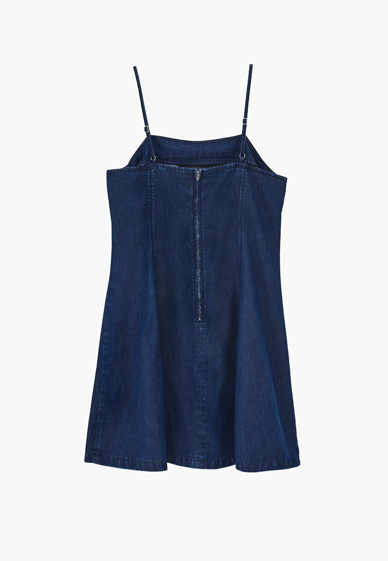Square Neck Zipper Detail Dress - MID BLUE DENIM