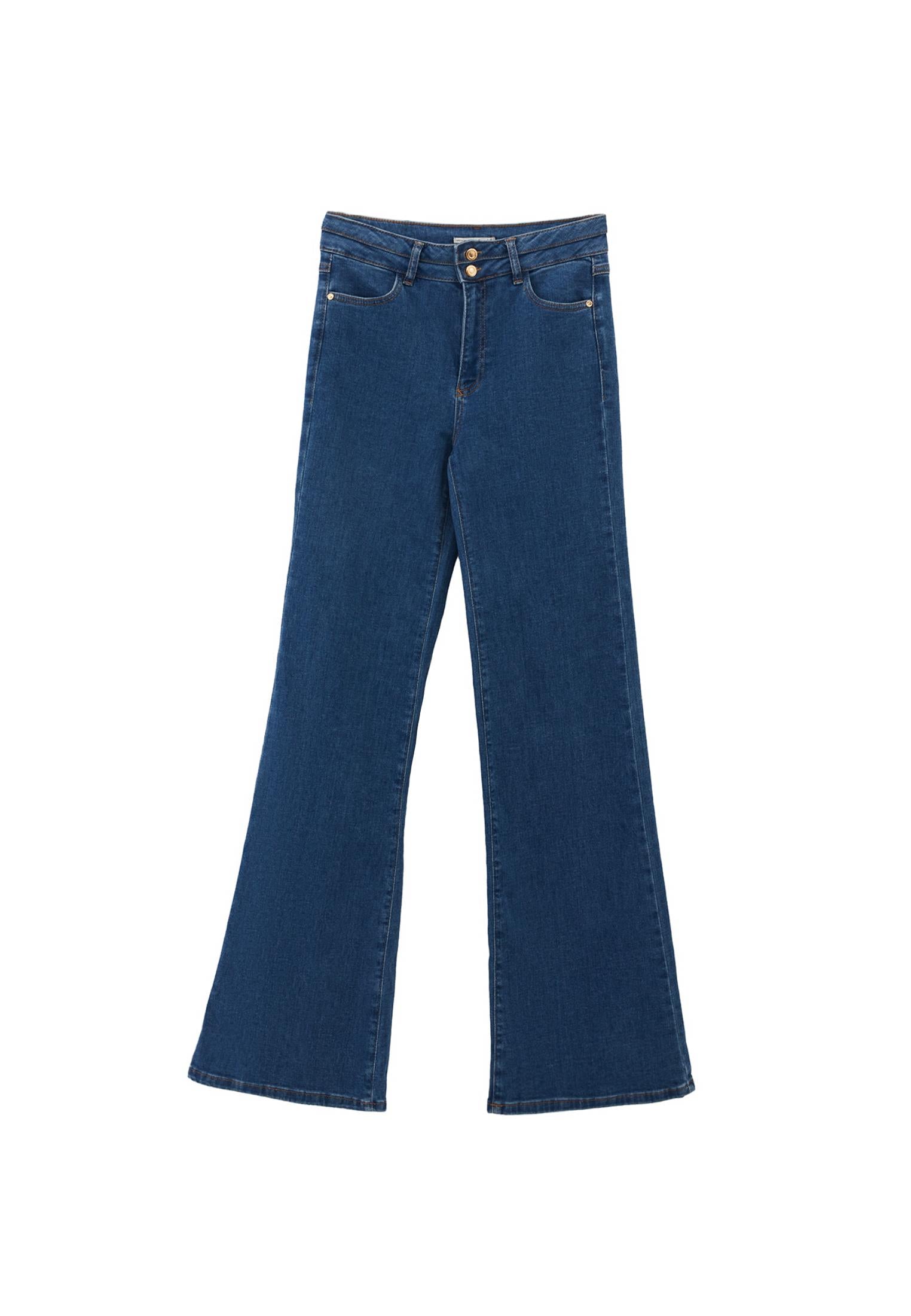 High Waist Flared Denim Pants - MID BLUE DENIM