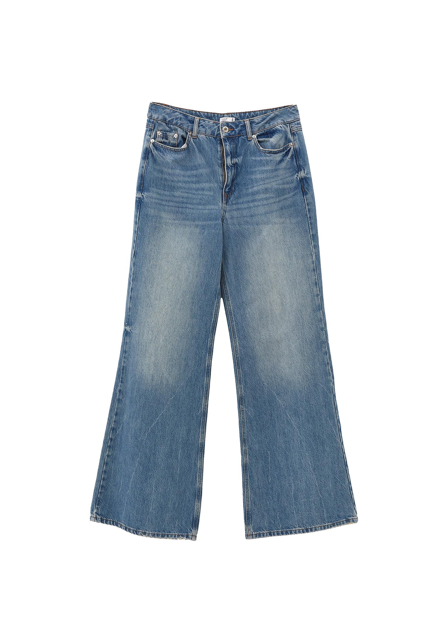 Wide Leg Standard High Waist Denim Pants - MID BLUE DENIM
