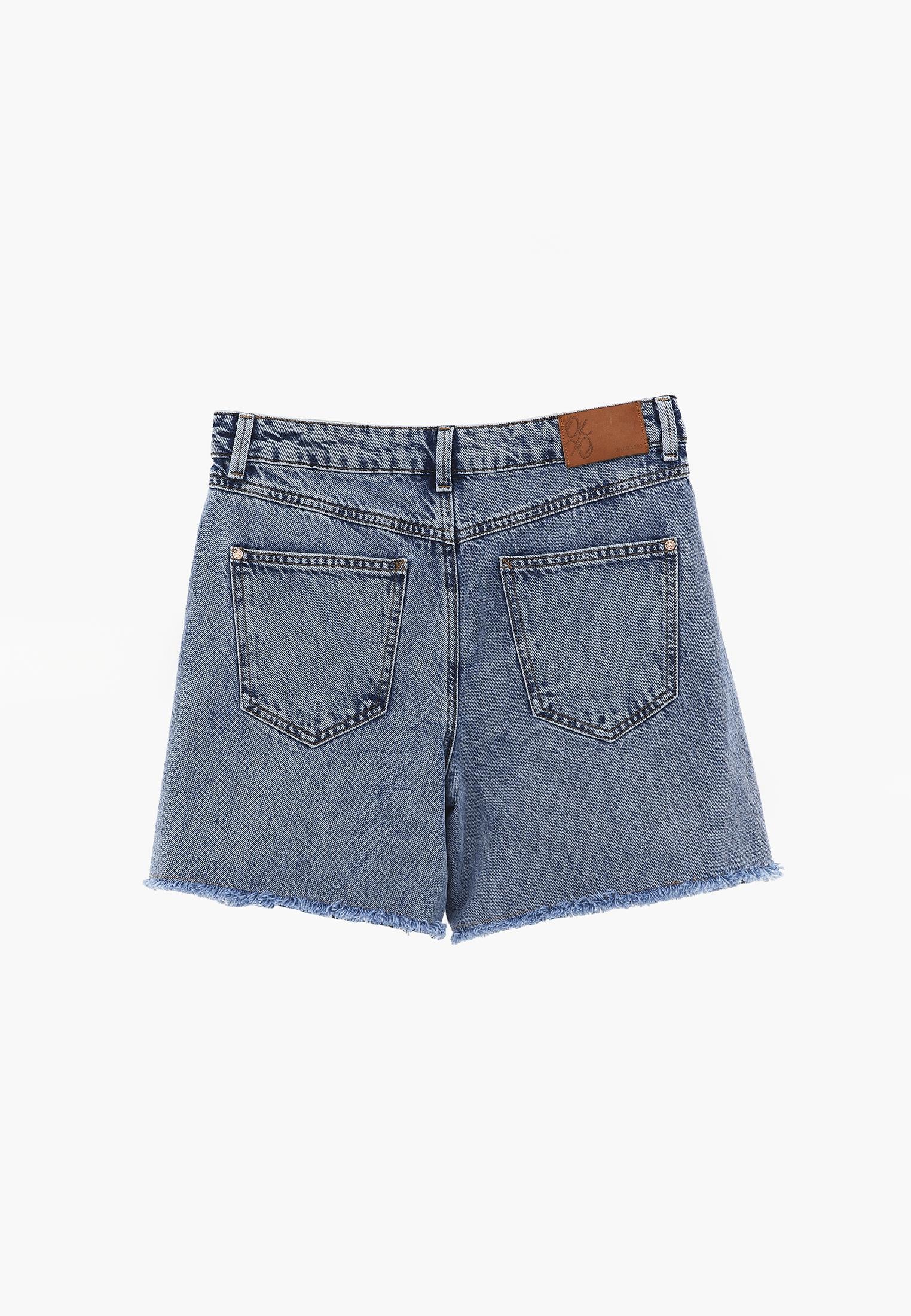Short Shorts With Slit Detail - MID BLUE DENIM