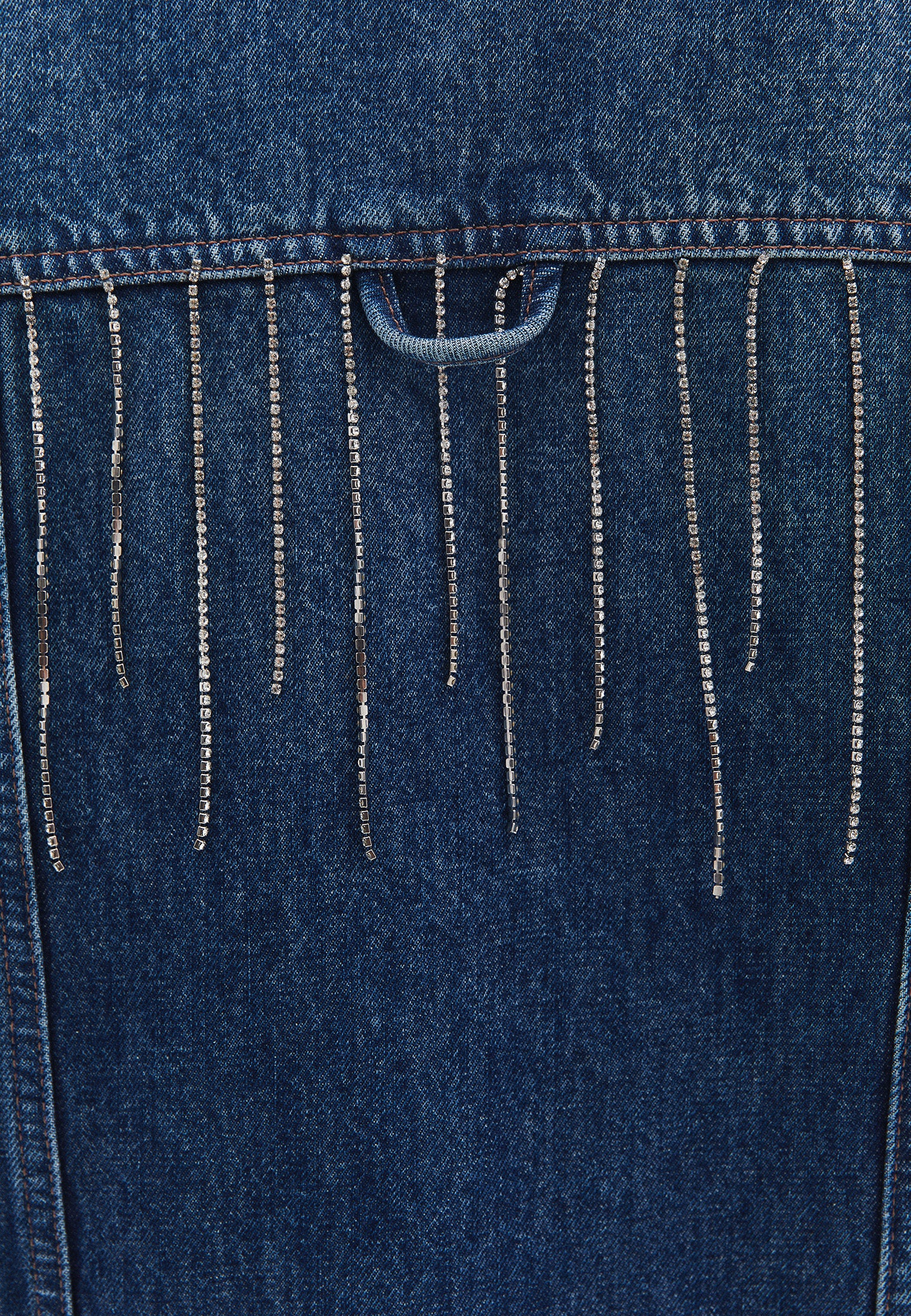 Stone Embellished Oversize Denim Jacket - MID BLUE DENIM