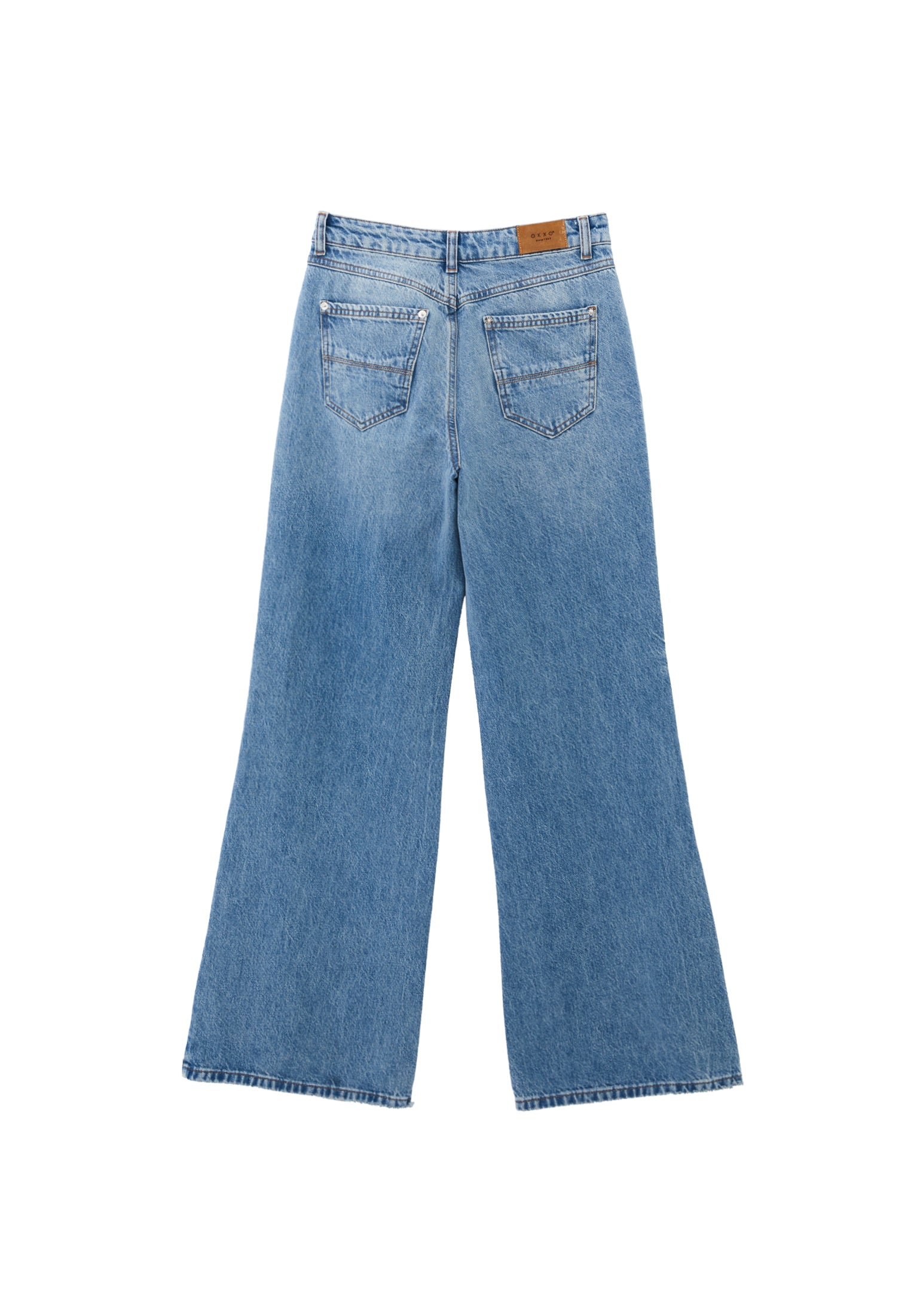 High Waist Wide Leg Denim Pants - MID BLUE DENIM