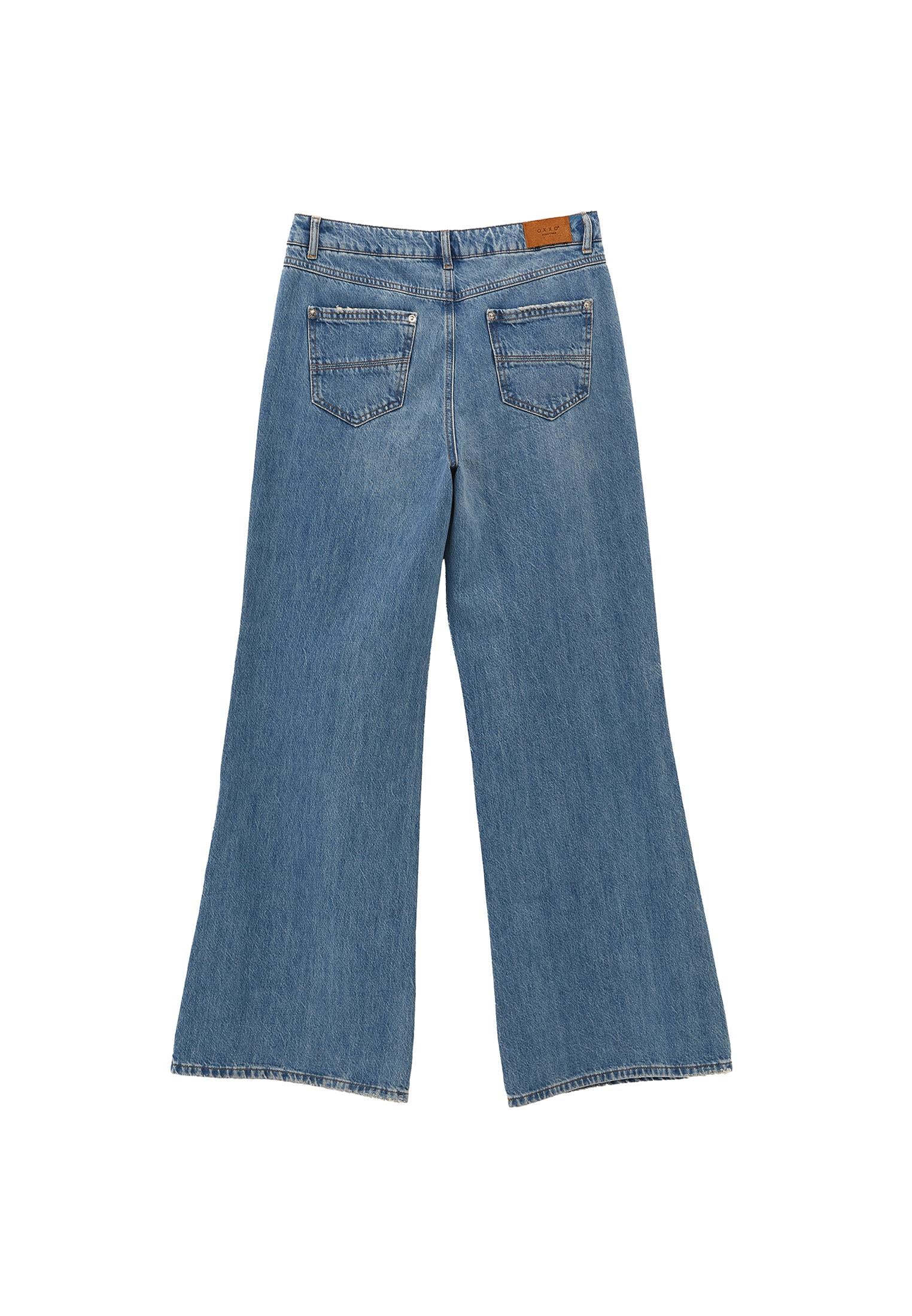 Wide Leg Standard High Waist Denim Pants - MID BLUE DENIM