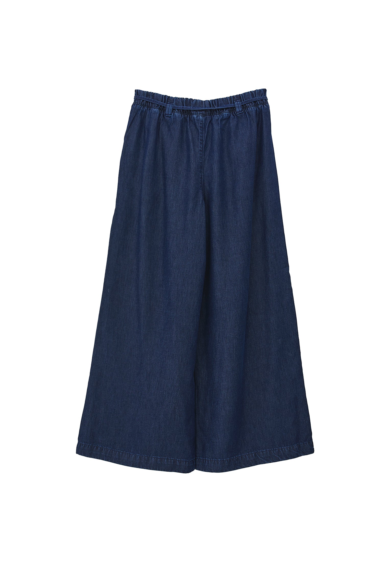 Elastic Waist Wide Leg Denim Pants - MID BLUE DENIM