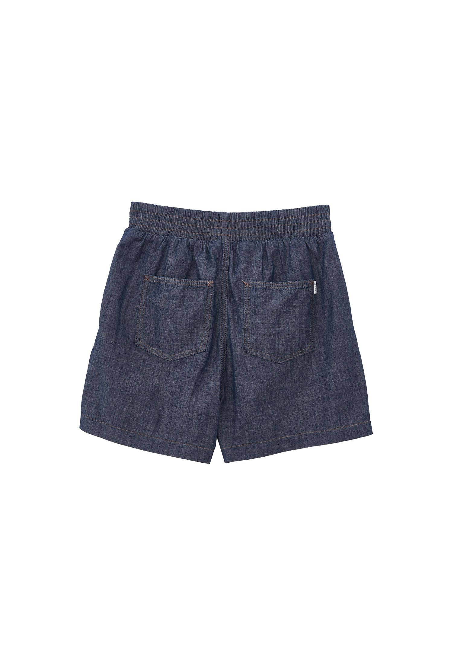 High Waist Elasticated Shorts - MID BLUE DENIM